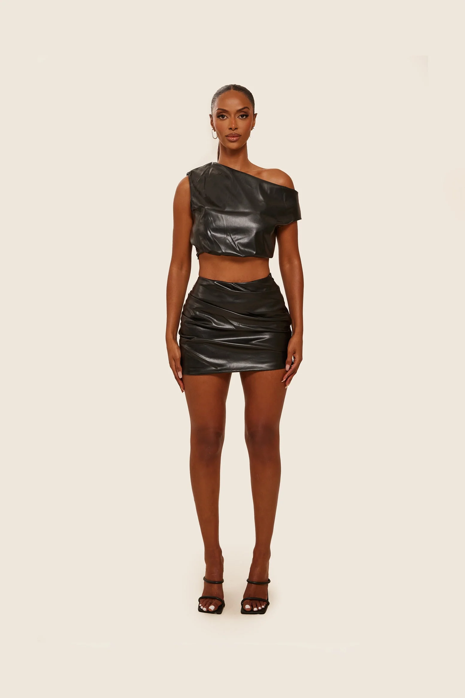 The Leather Drape Set in Black
