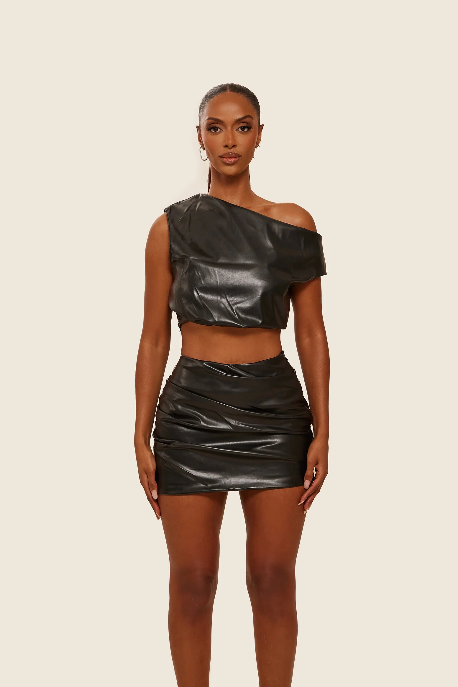 The Leather Drape Set in Black - Image 4