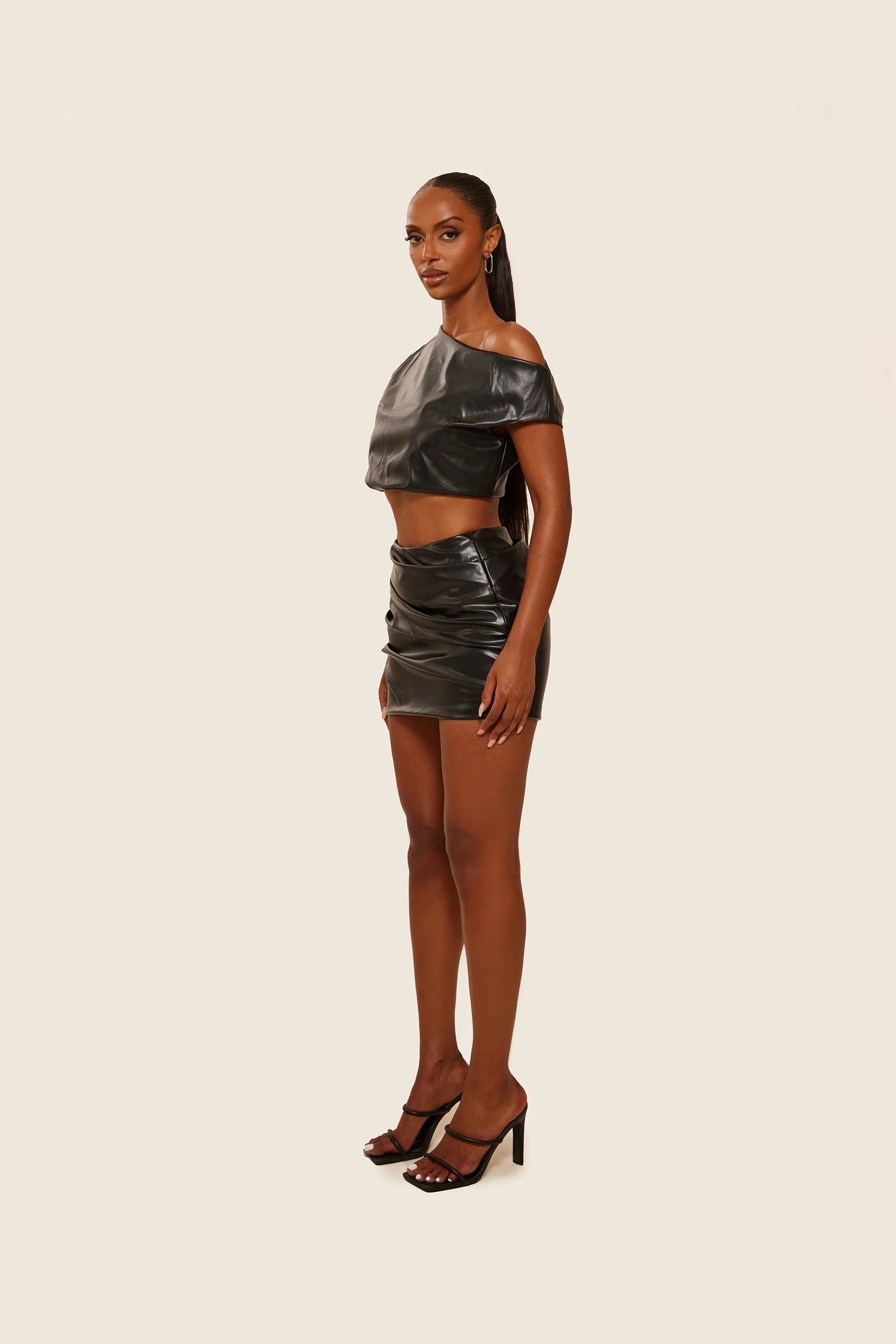 The Leather Drape Set in Black - Image 5