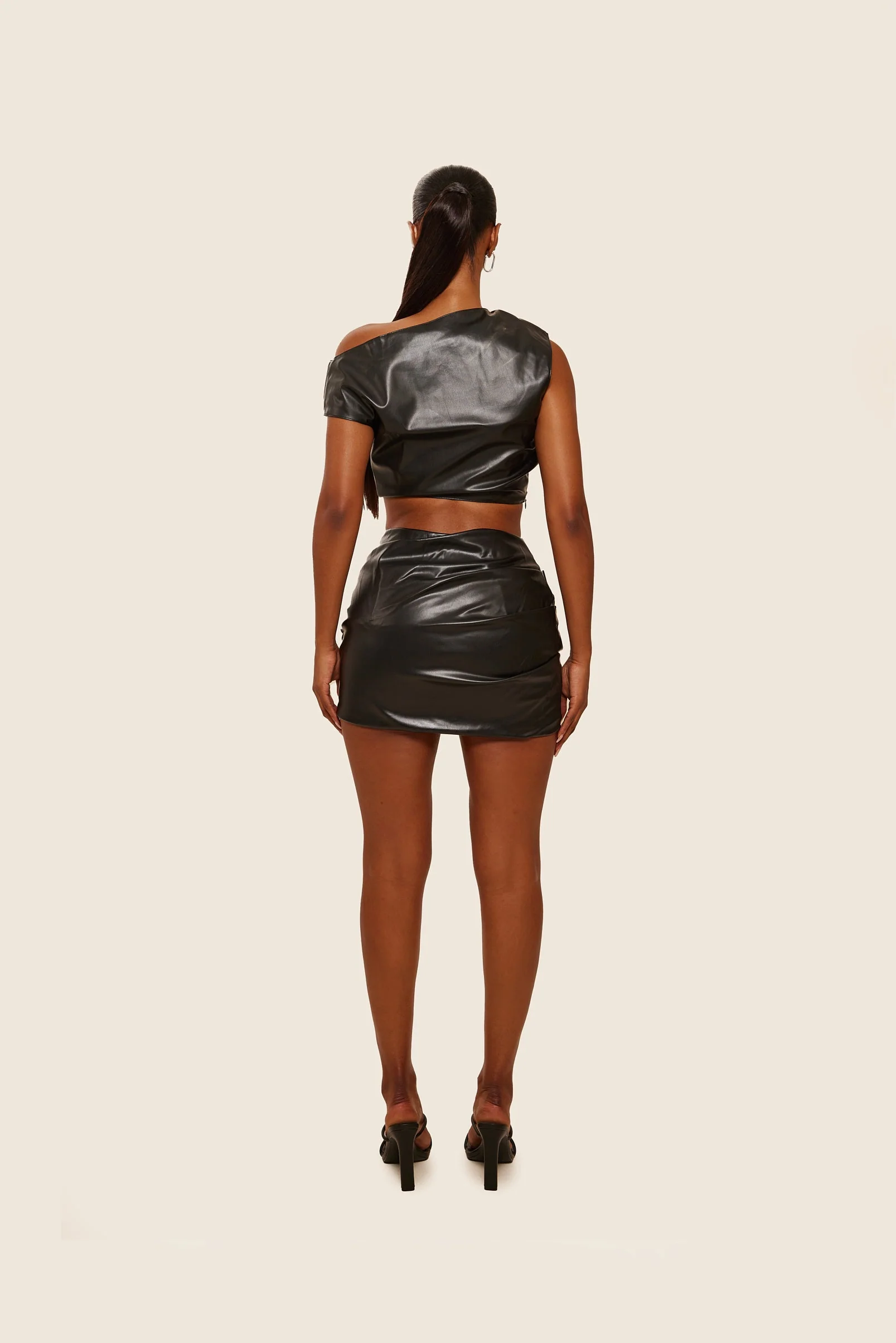 The Leather Drape Set in Black - Image 6