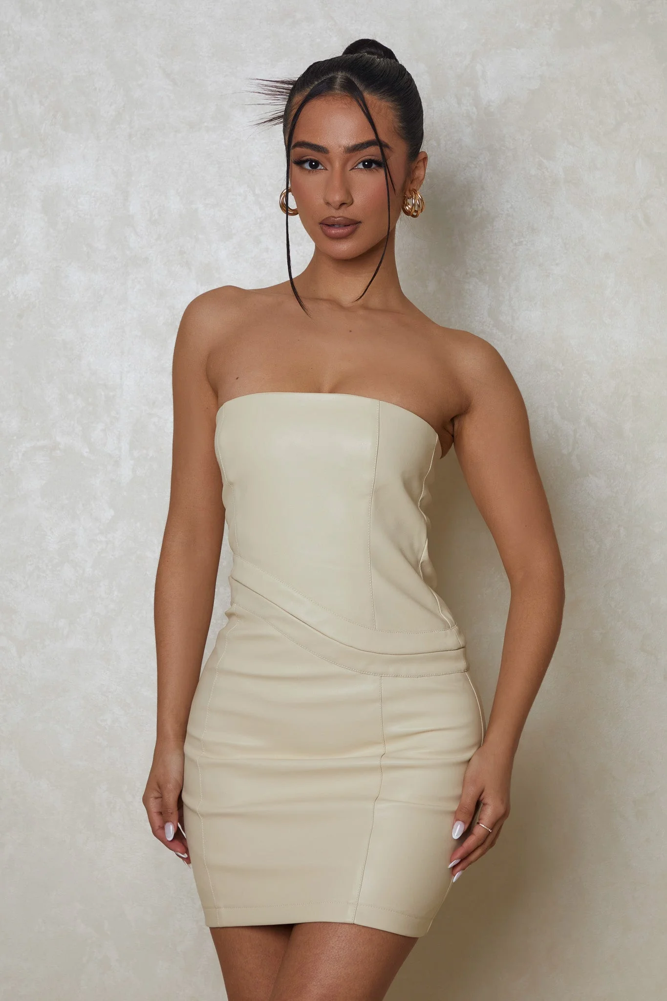 The Leather Hook And Eye Dress in Cream - Image 3