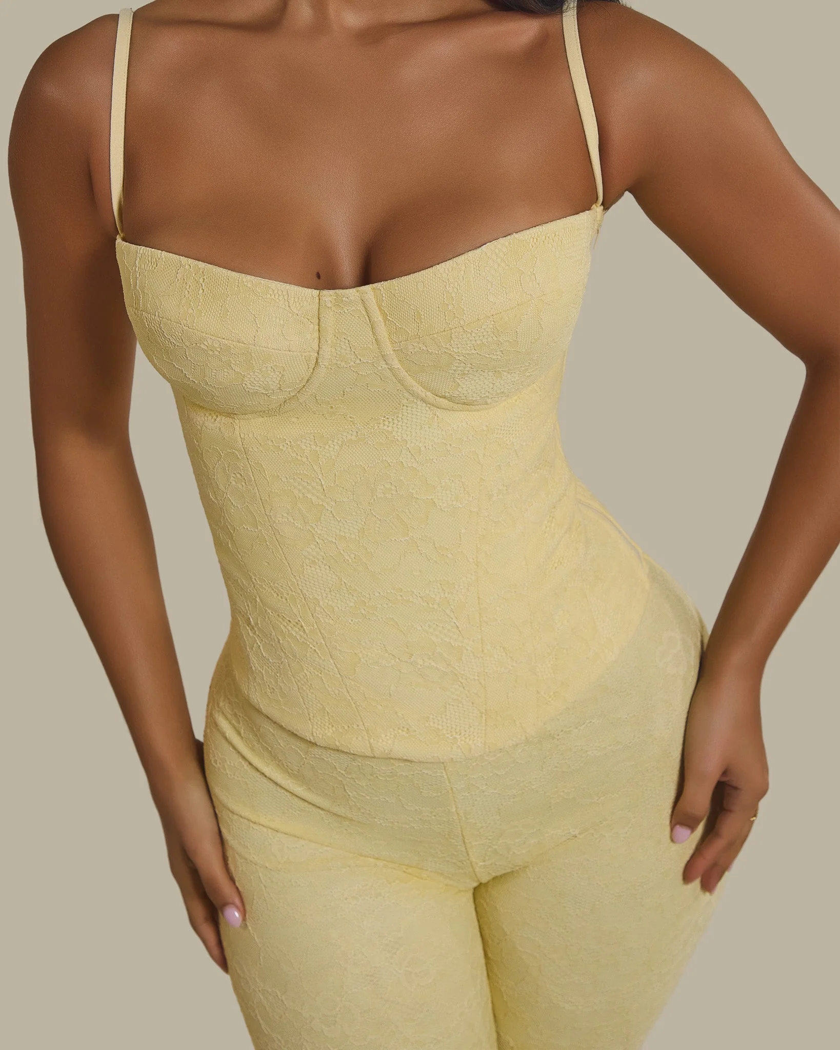 The Lexi Lace Corset Top in Butter Yellow - Image 3