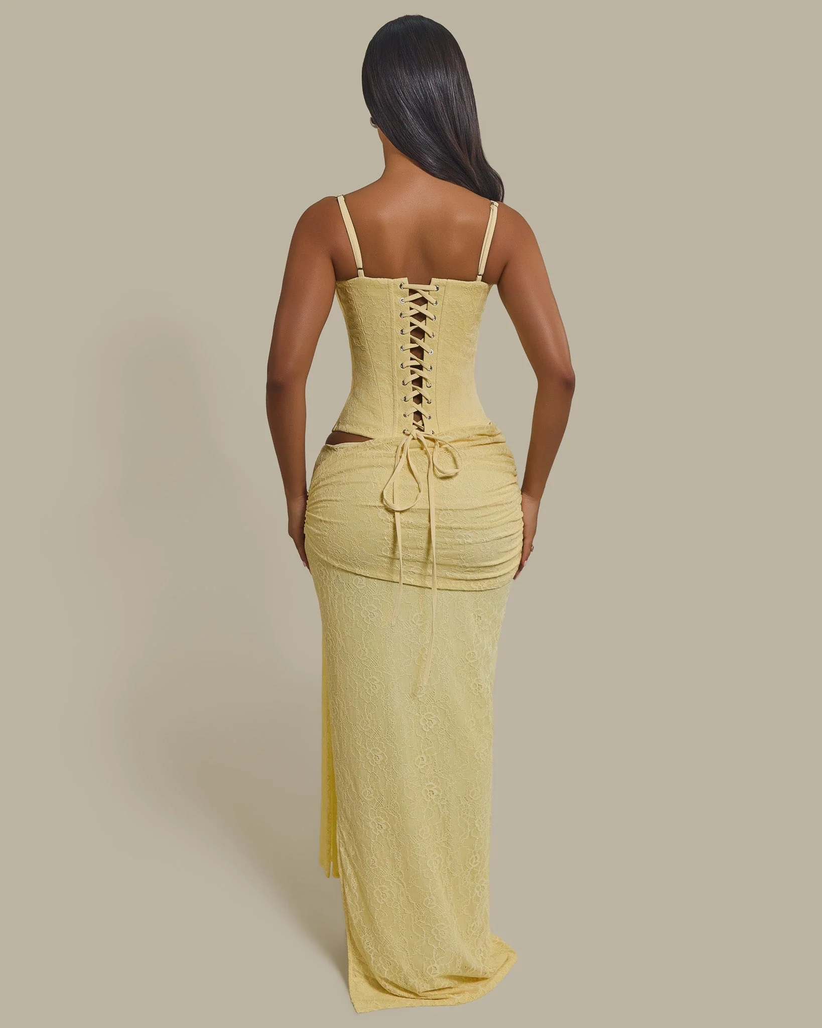 The Lexi Lace Maxi Skirt in Butter Yellow - Image 4