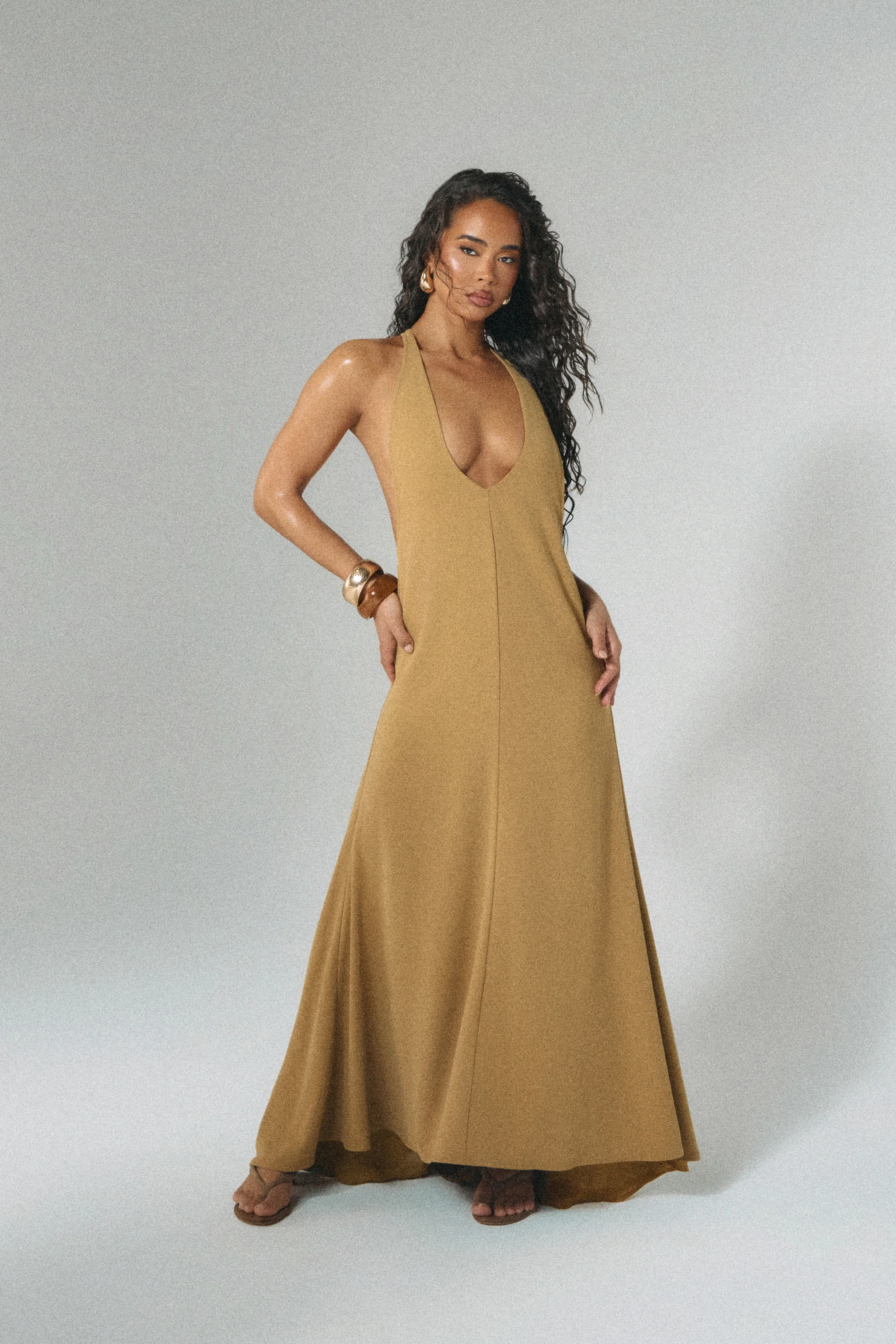 The Lux Backless Full Length Maxi Dress in Olive