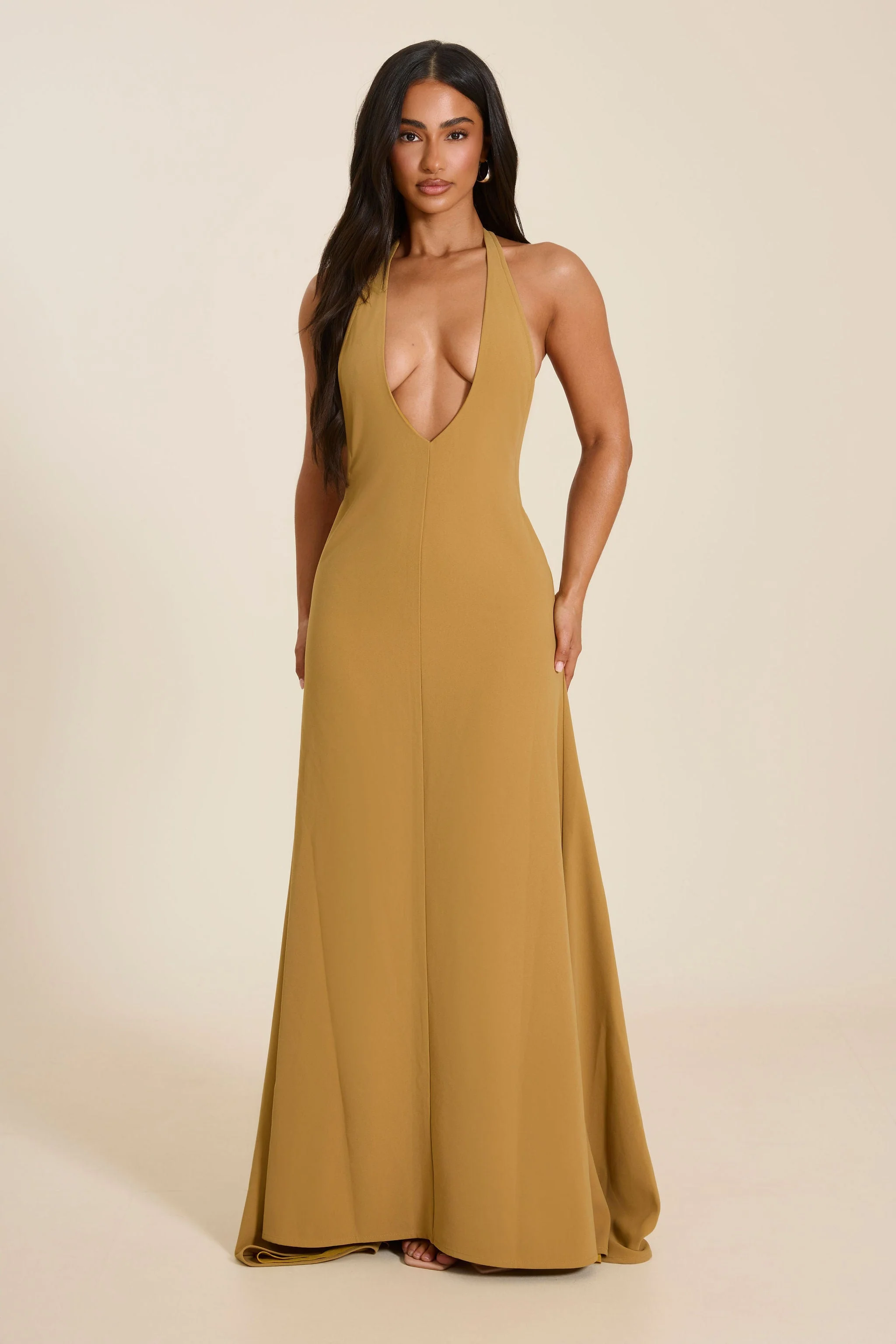 The Lux Backless Full Length Maxi Dress in Olive - Image 3
