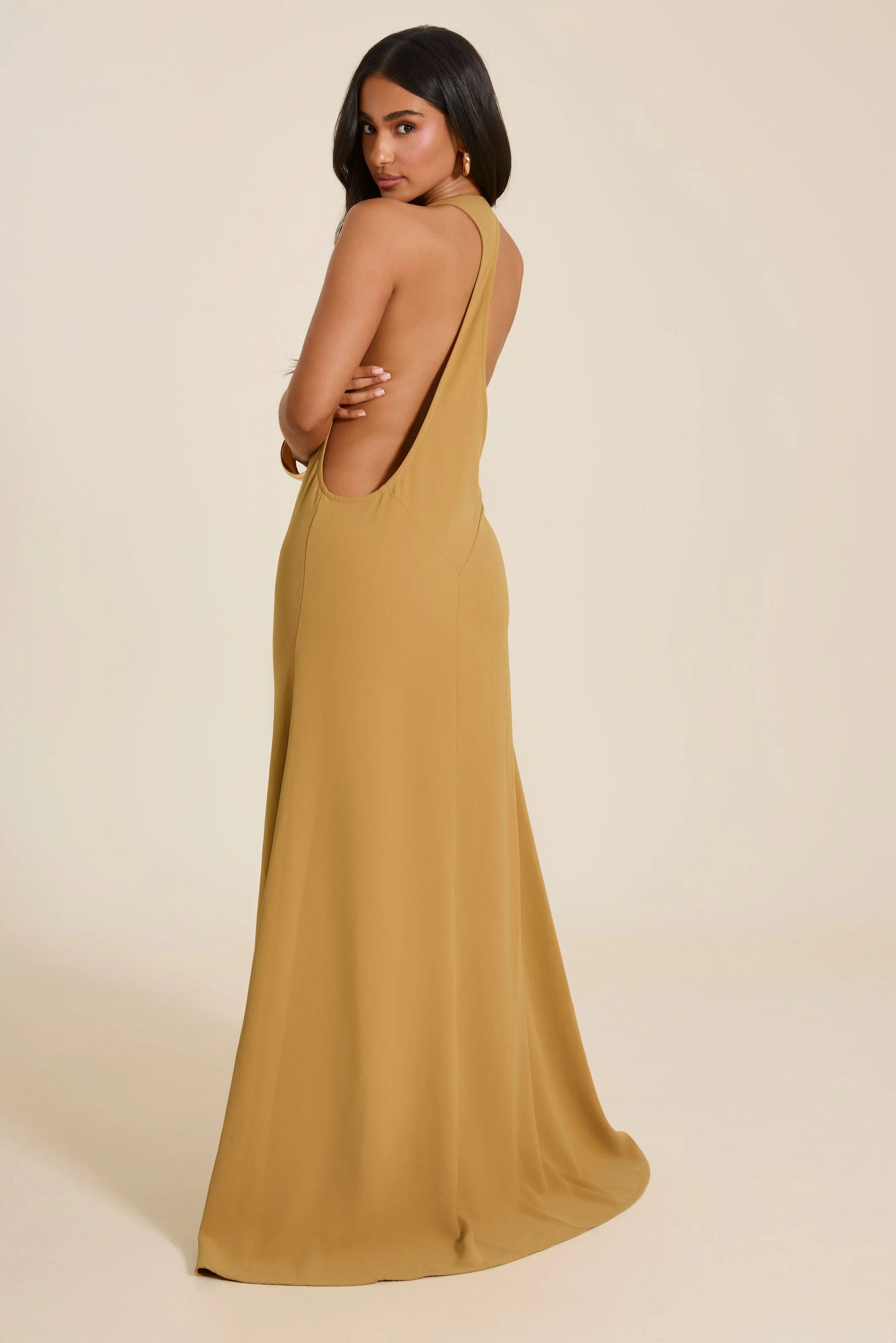 The Lux Backless Full Length Maxi Dress in Olive - Image 5