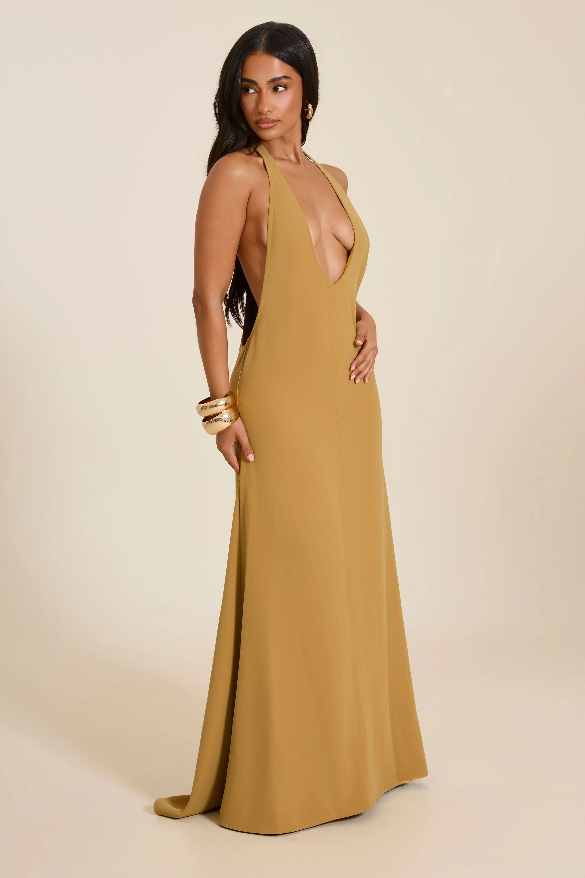 The Lux Backless Full Length Maxi Dress in Olive - Image 7