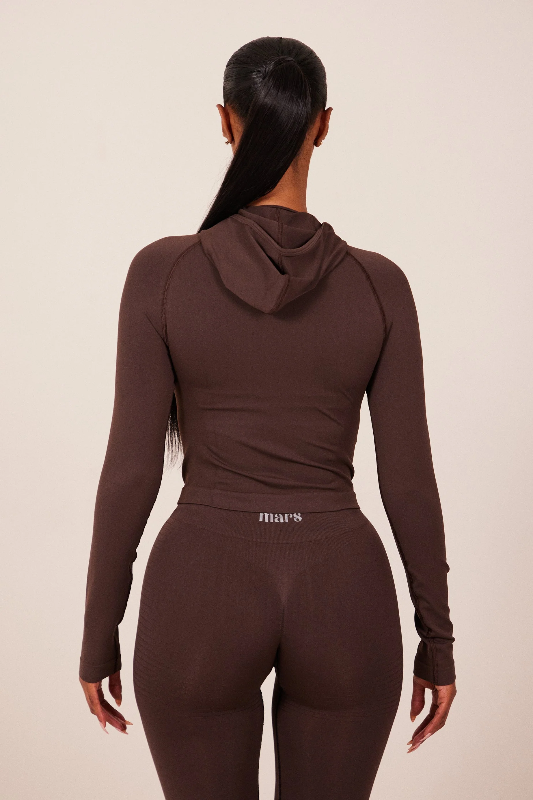 The Mars Seamless Hooded Zip Jacket in Brown - Image 3
