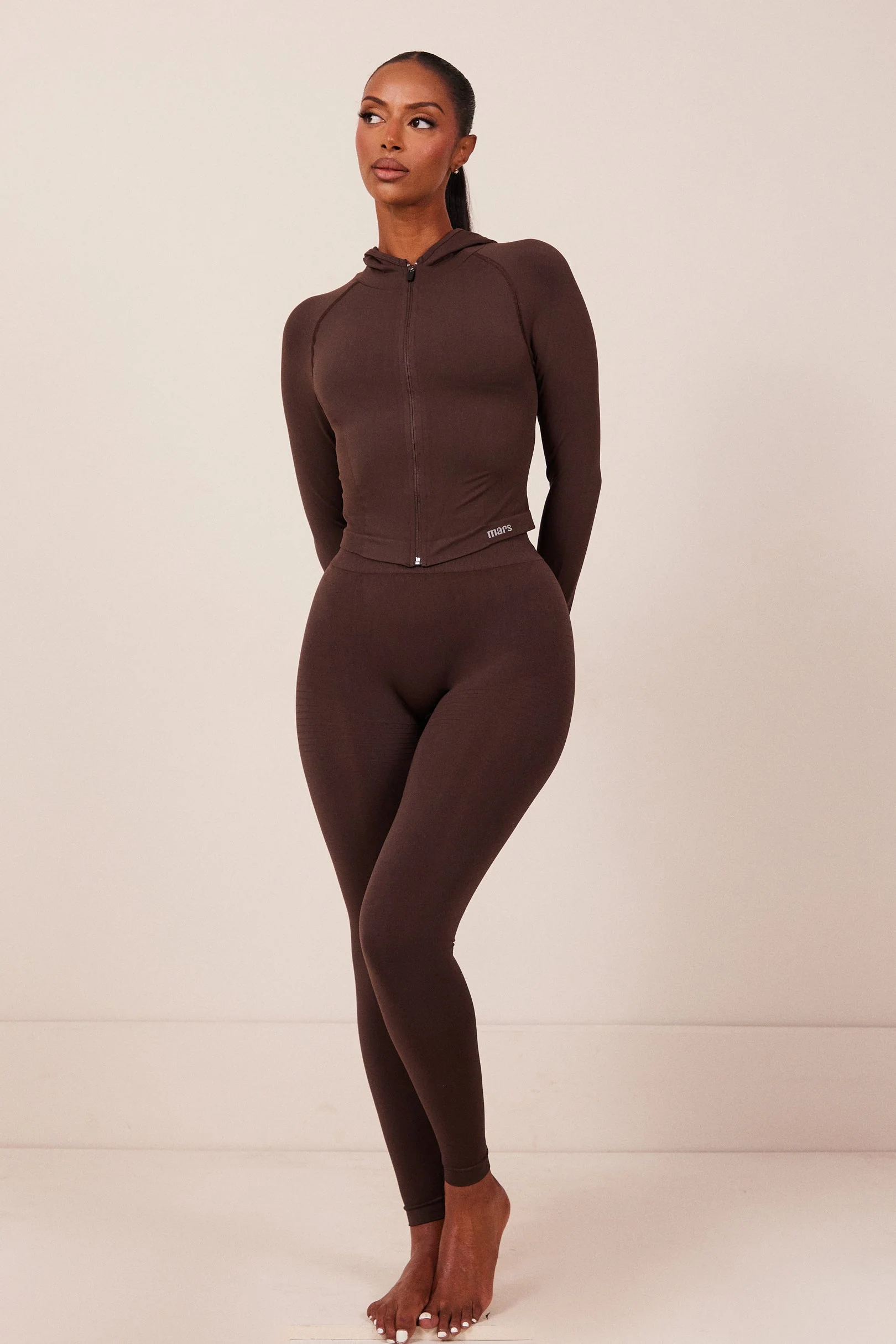 The Mars Seamless Hooded Zip Jacket in Brown - Image 7