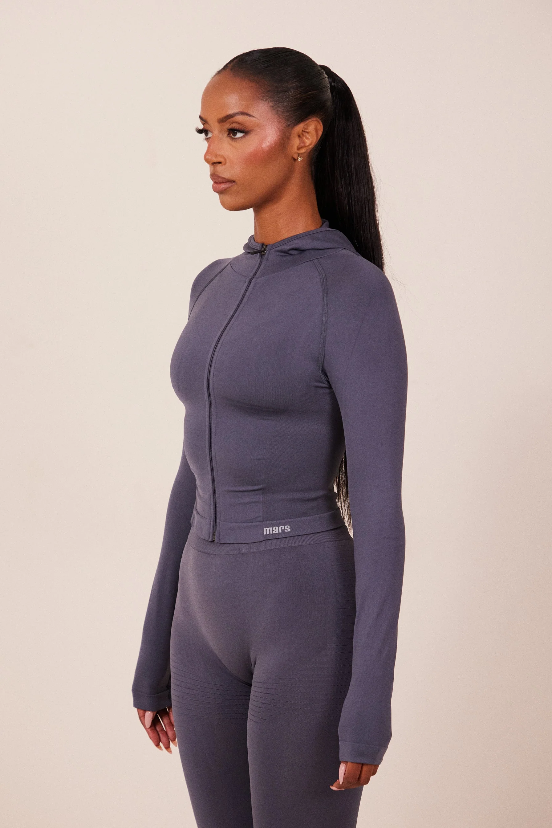 The Mars Seamless Hooded Zip Jacket in Navy - Image 3