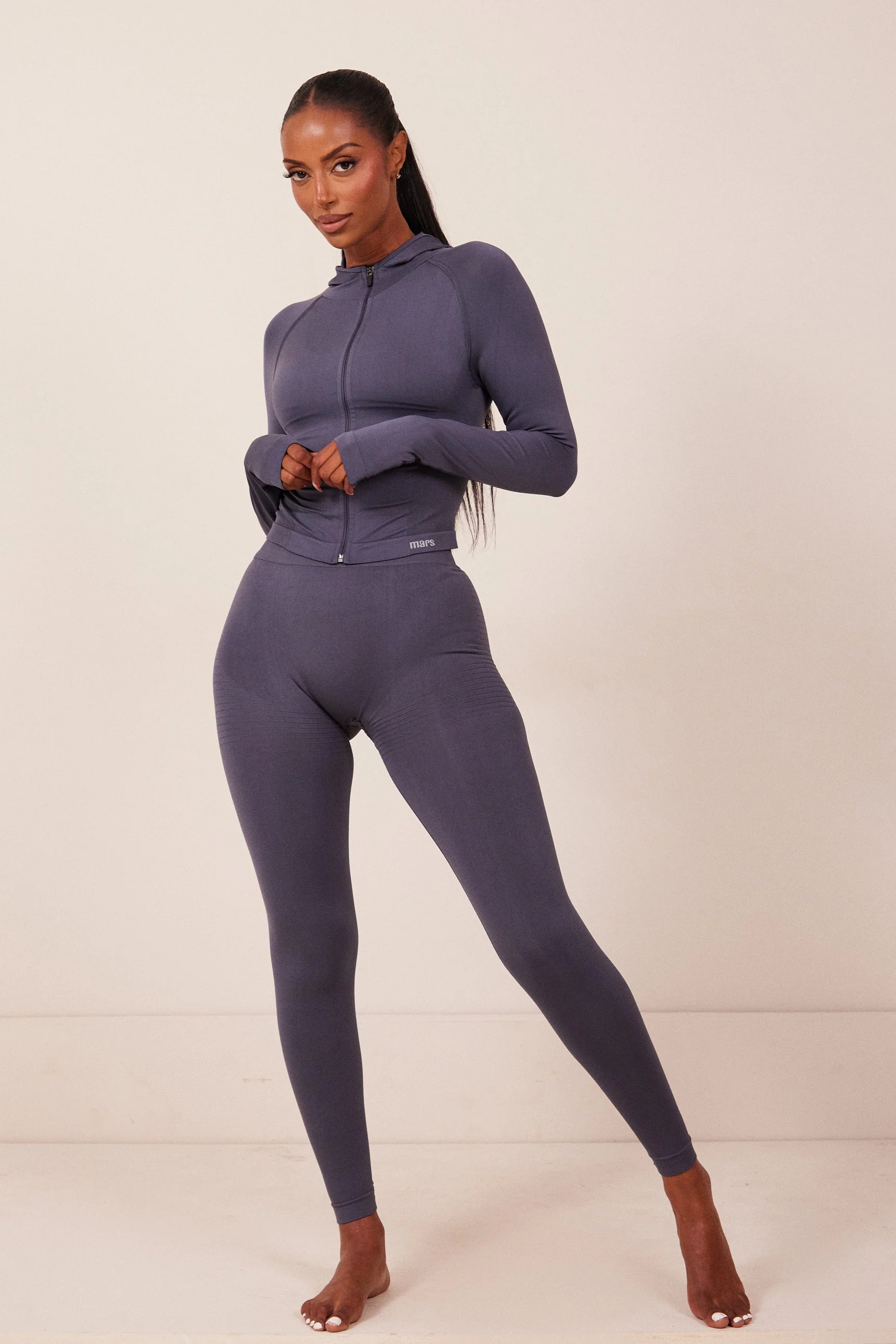 The Mars Seamless Hooded Zip Jacket in Navy - Image 8