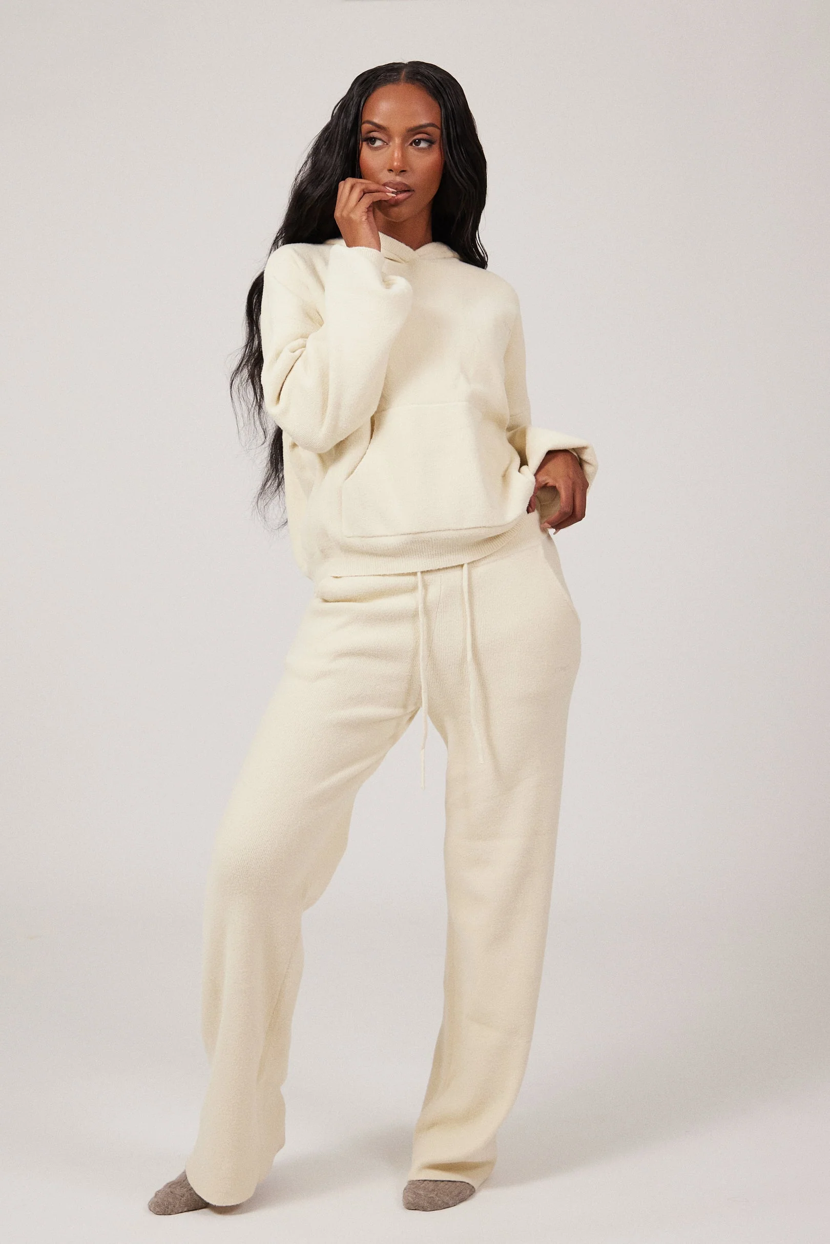 The Mars Soft Knit Straight Leg Joggers in Cream - Image 3