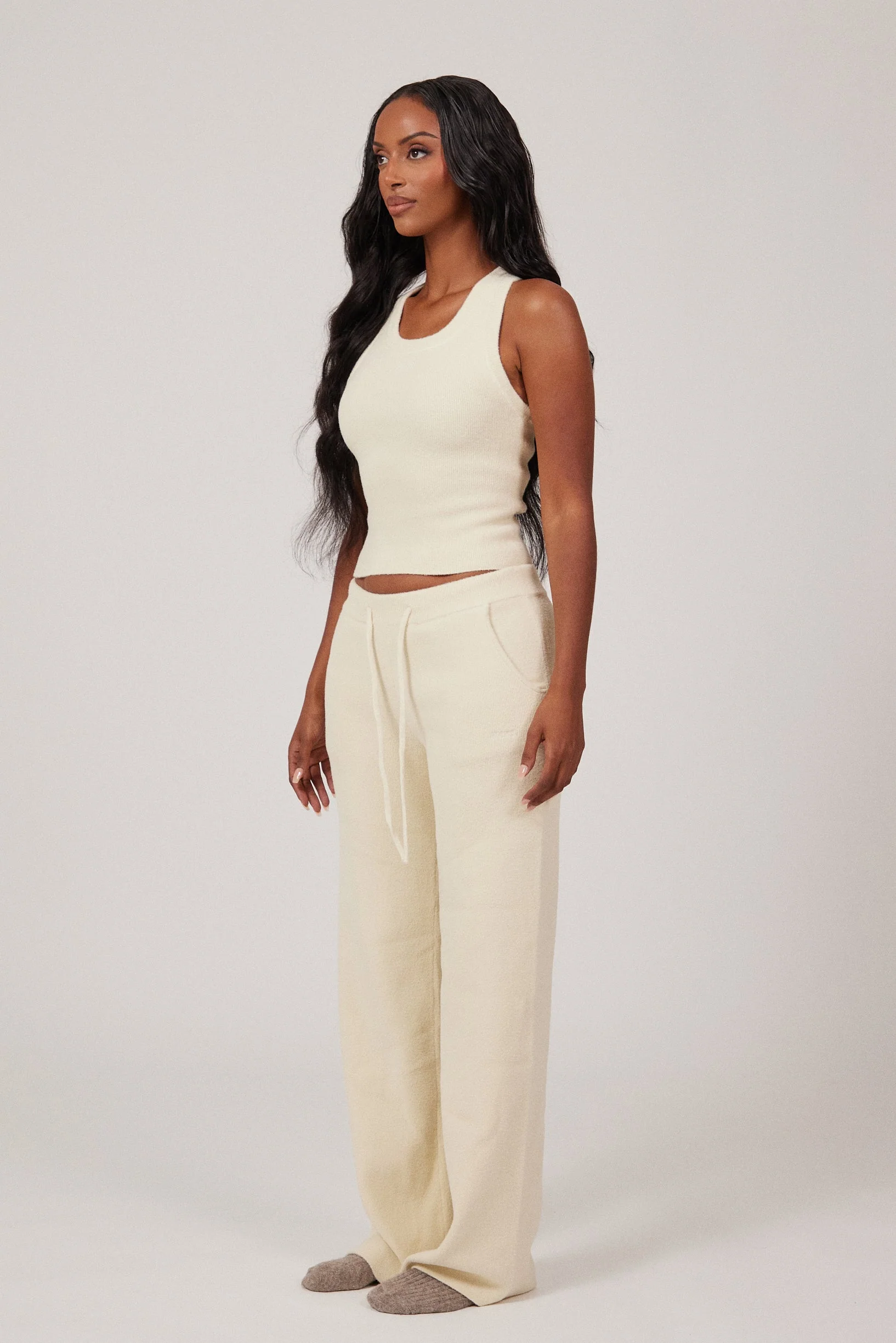 The Mars Soft Knit Straight Leg Joggers in Cream - Image 5