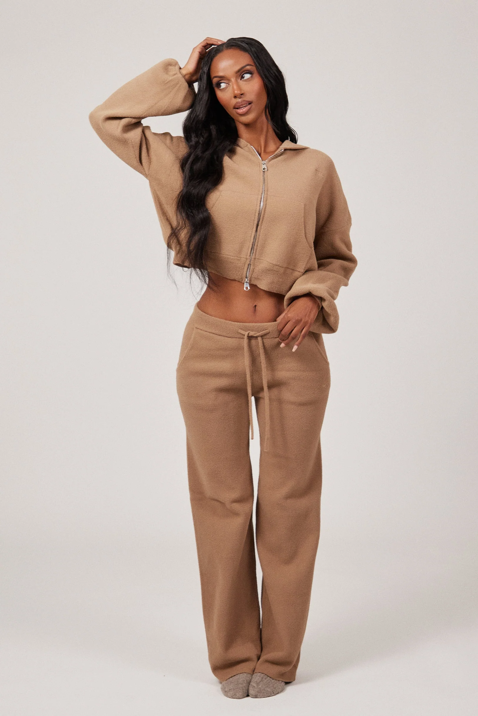 The Mars Soft Knit Straight Leg Joggers in Mocha - Image 5