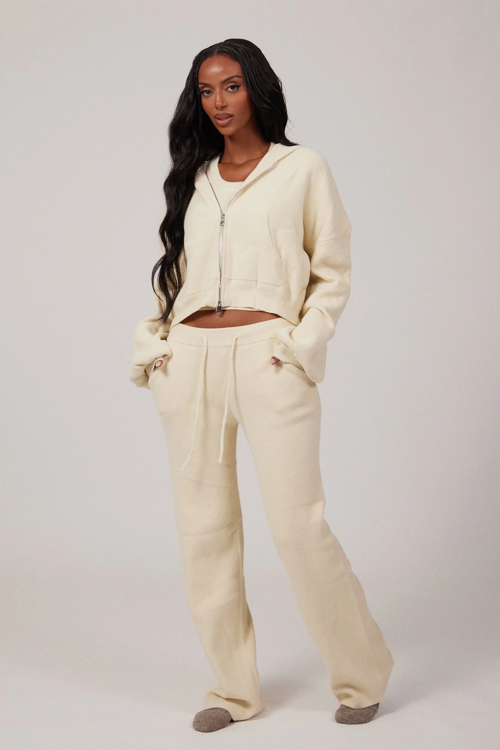 The Mars Soft Knit Zip Hoodie in Cream - Image 6