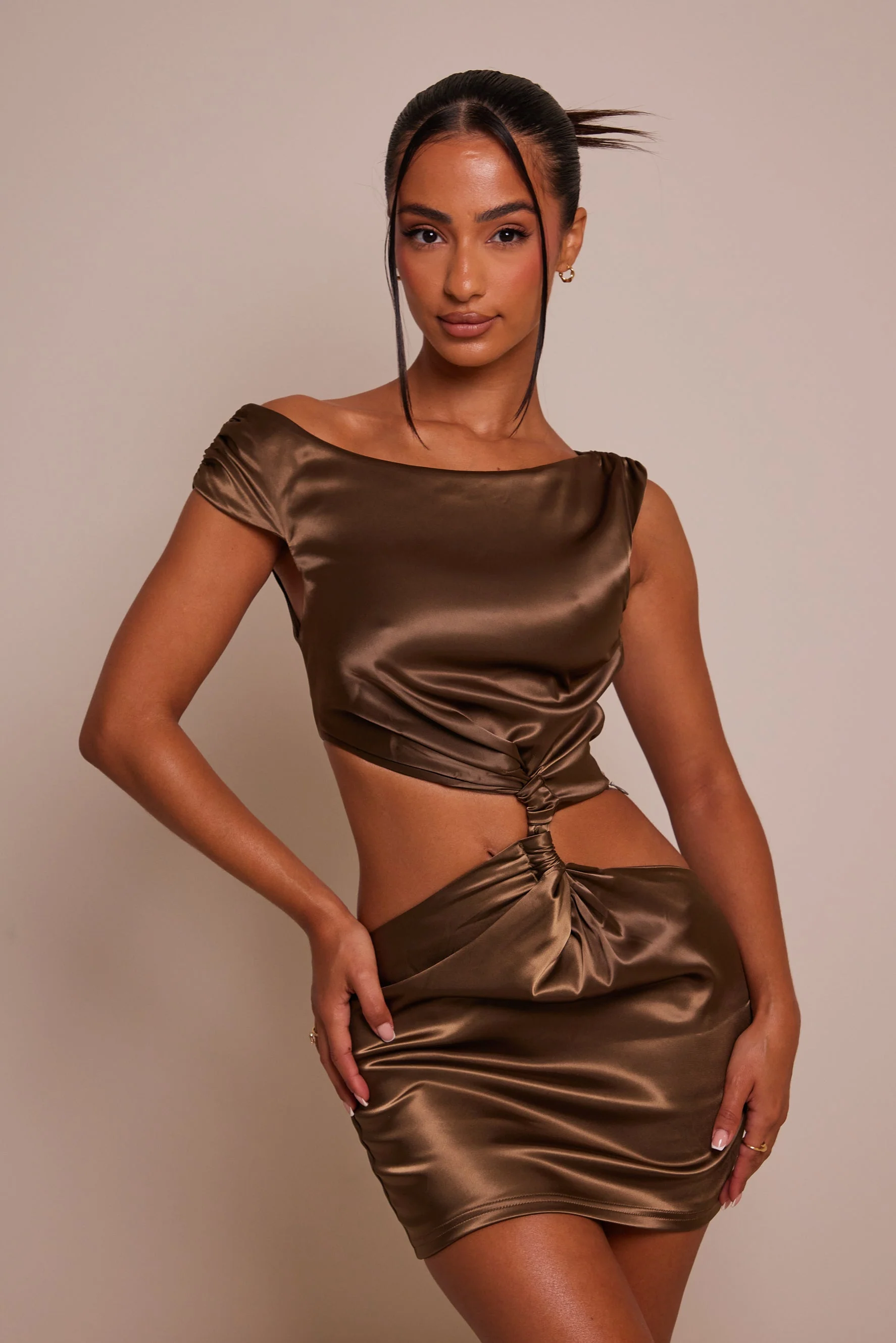 The Off Shoulder Cut Out Mini in Olive - Image 10