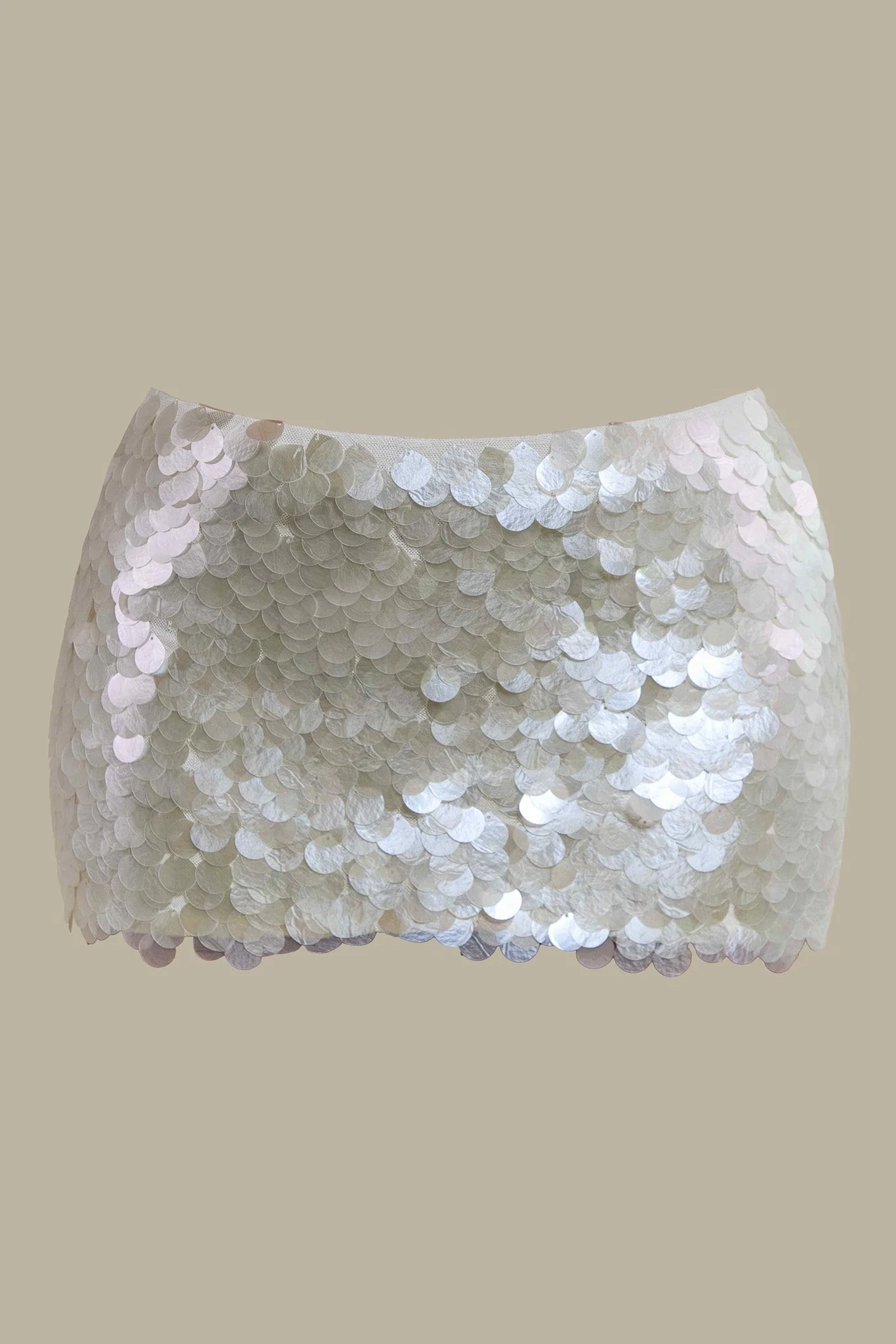The Shimmi Sequin Micro Mini Skirt in Cream Pearl - Image 6