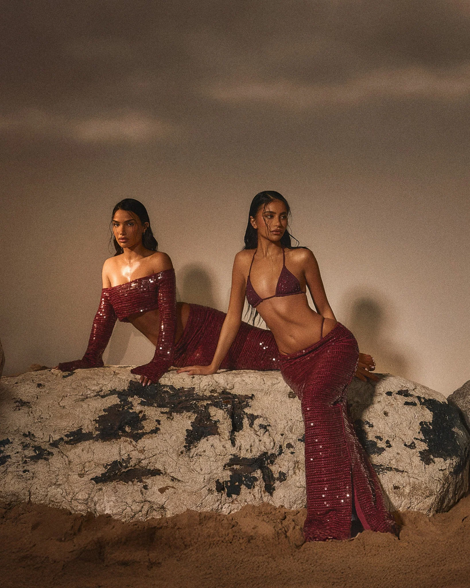The Nia Sequin Maxi Skirt Set in Wine - Image 5