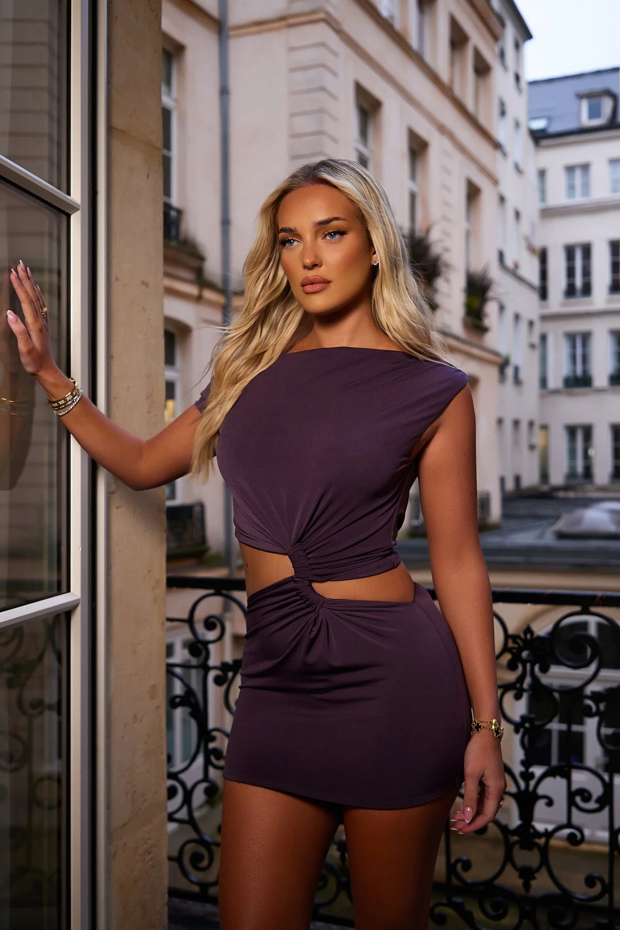 The Ruche Cut Out Detail Mini in Purple - Image 7
