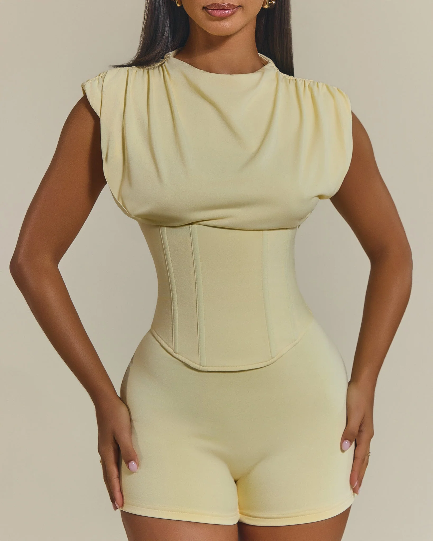 The Sandra Corset Playsuit in Butter Yellow - Image 4