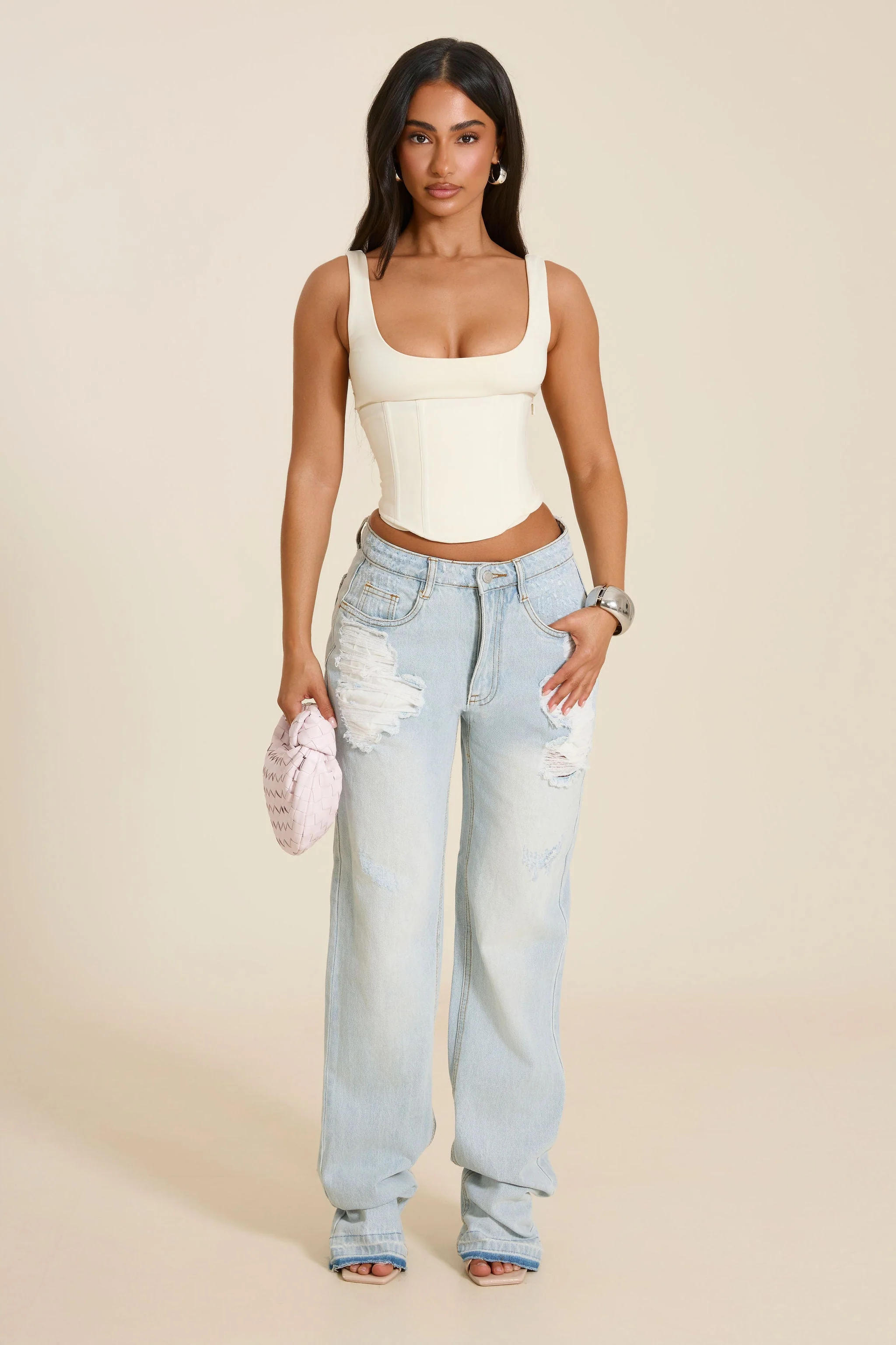 The Sandra Scoop Corset Vest Top in Cream - Image 6