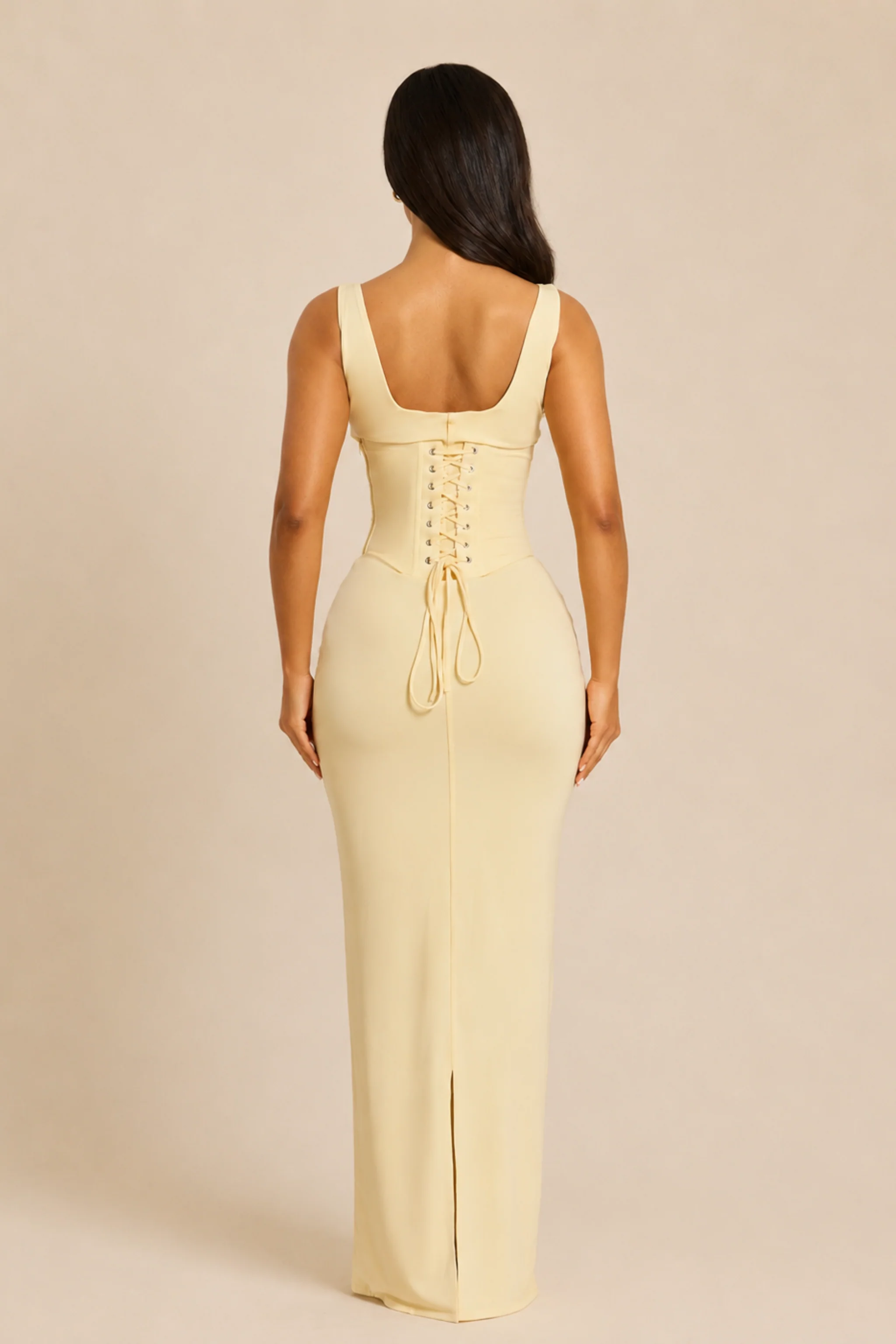 The Sandra Scoop Corset Maxi Dress in Butter Yellow - Image 7