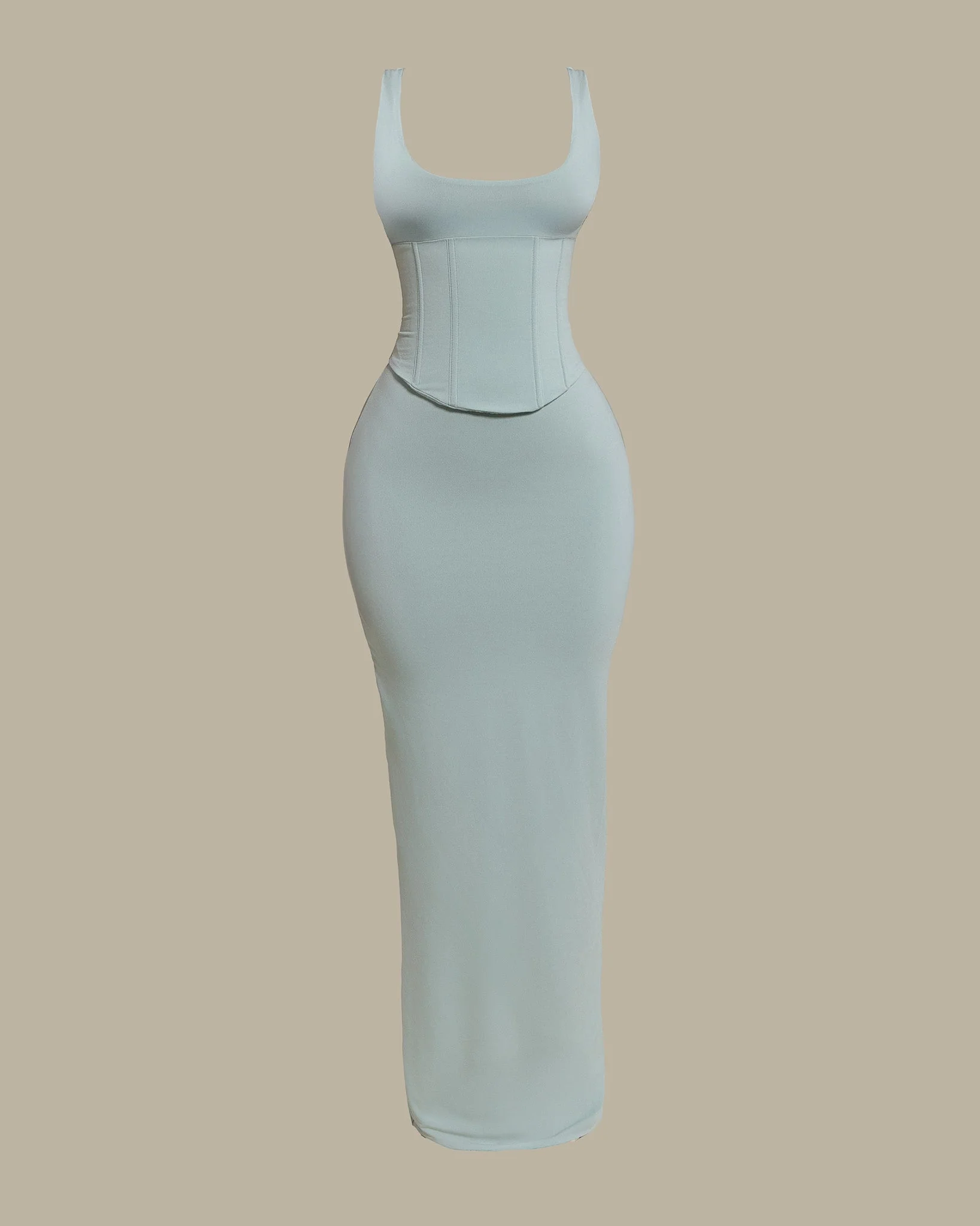 The Sandra Scoop Corset Maxi Dress in Light Blue - Image 6