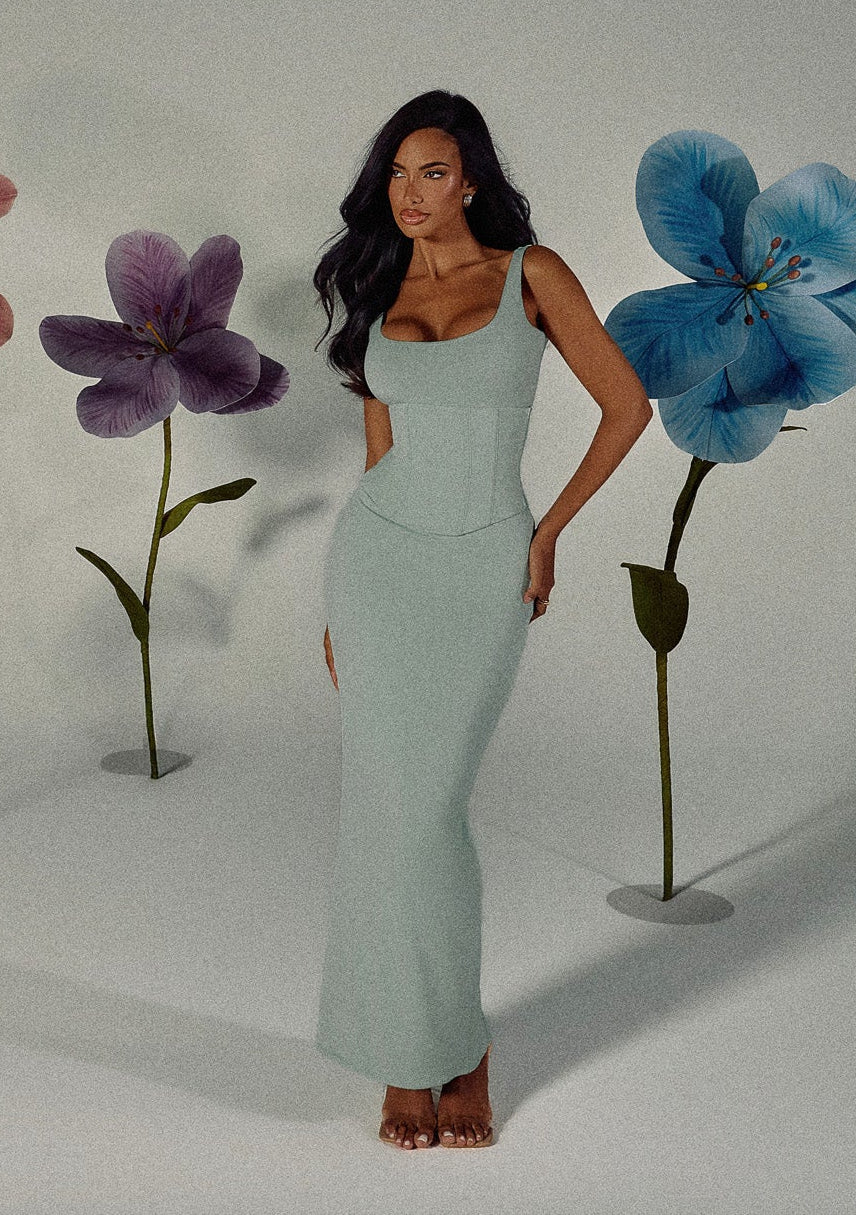 The Sandra Scoop Corset Maxi Dress in Light Blue - Image 7