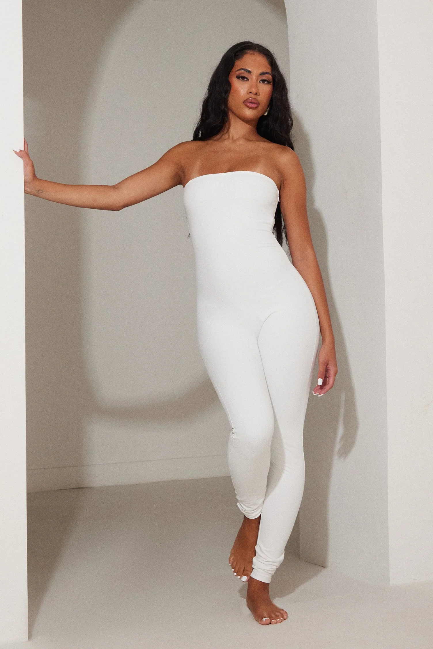 The Sculpt Long Unitard in White - Image 12