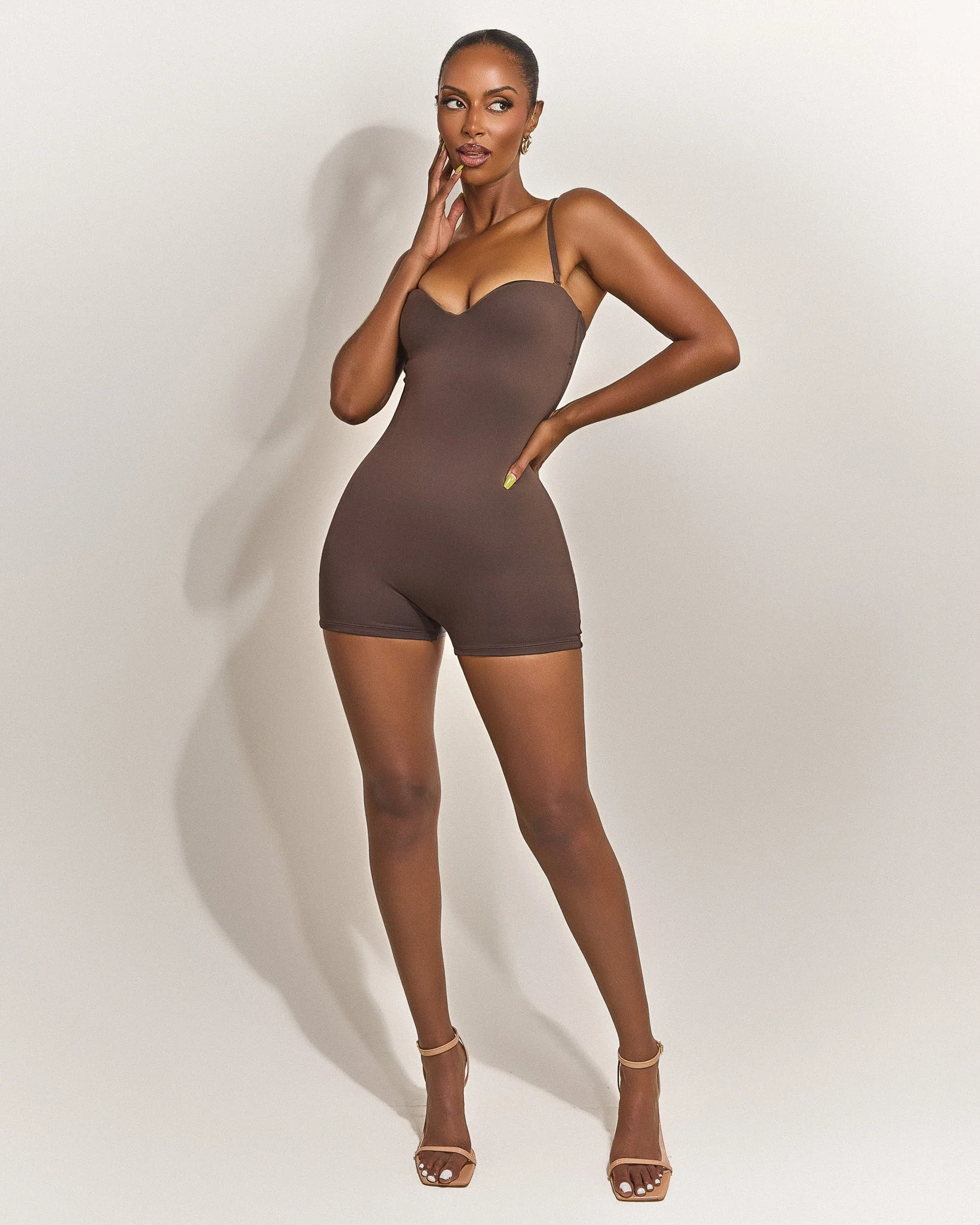 The Sculpt Playsuit in Brown - Image 13