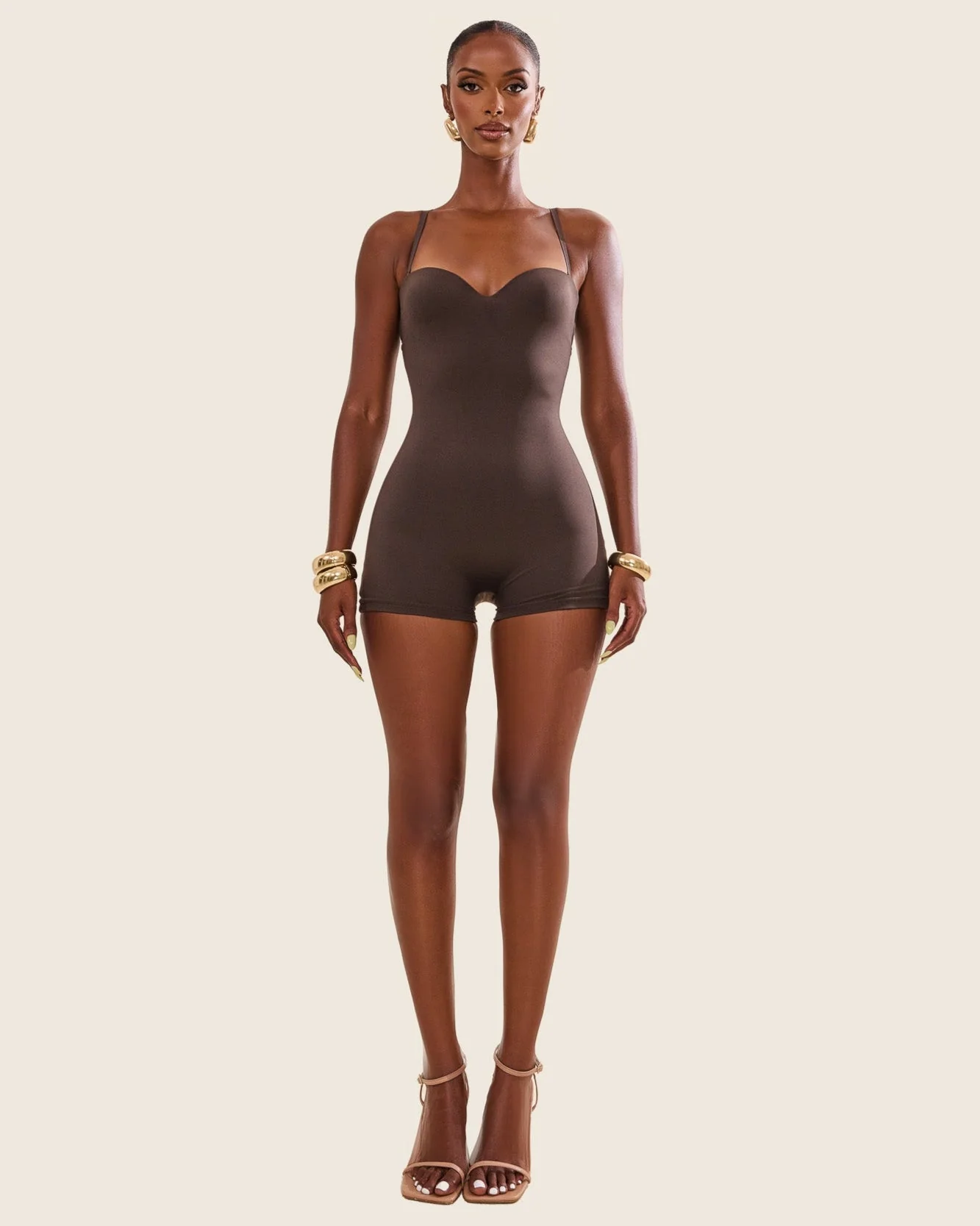 The Sculpt Playsuit in Brown - Image 16