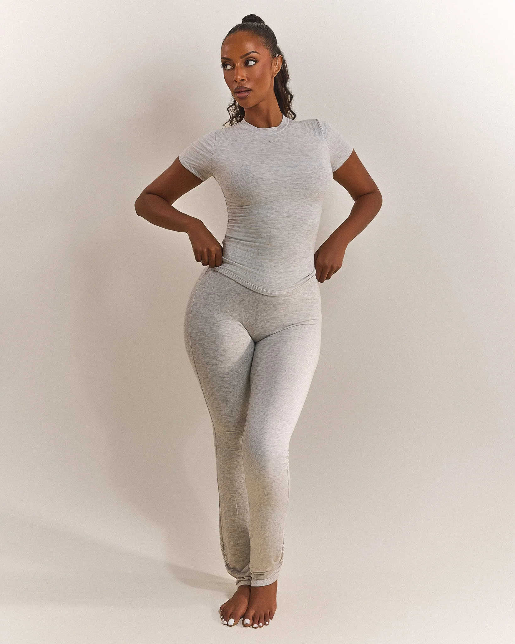 The Short Sleeve Cotton Top in Grey Marl - Image 5