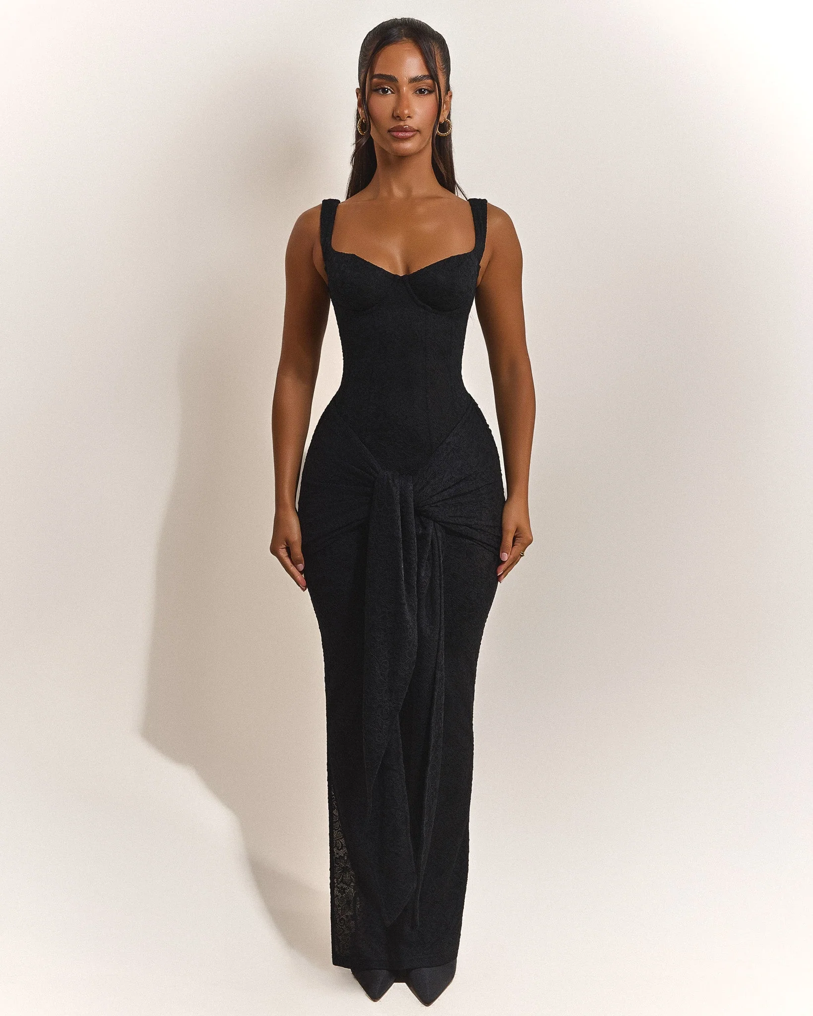 The Tie Front Maxi Dress in Black - Image 6