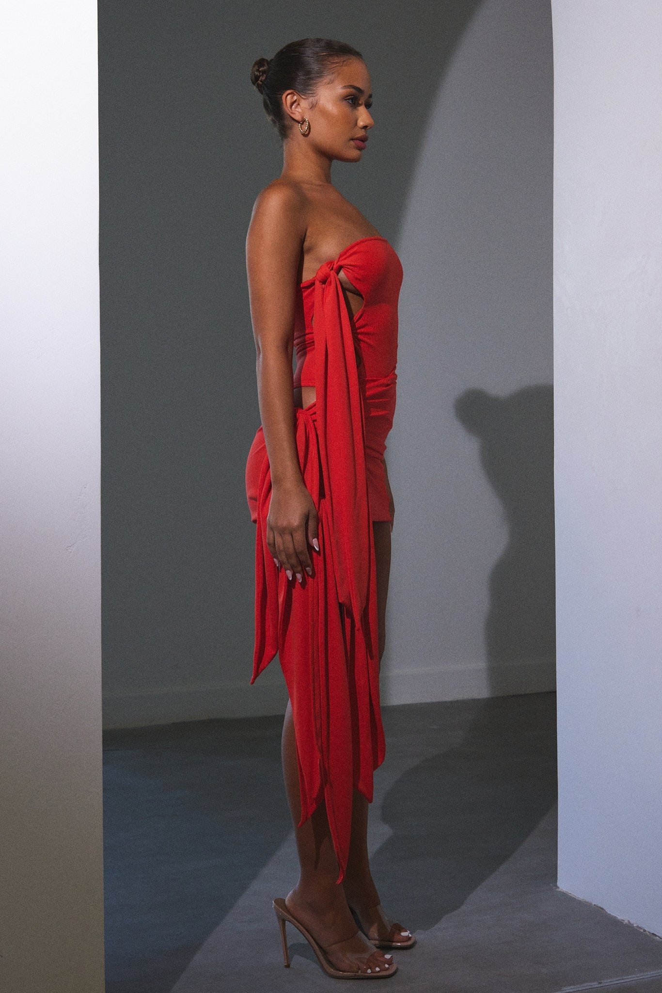 The Tie Skirt Bandeau Set in Orange - Image 3