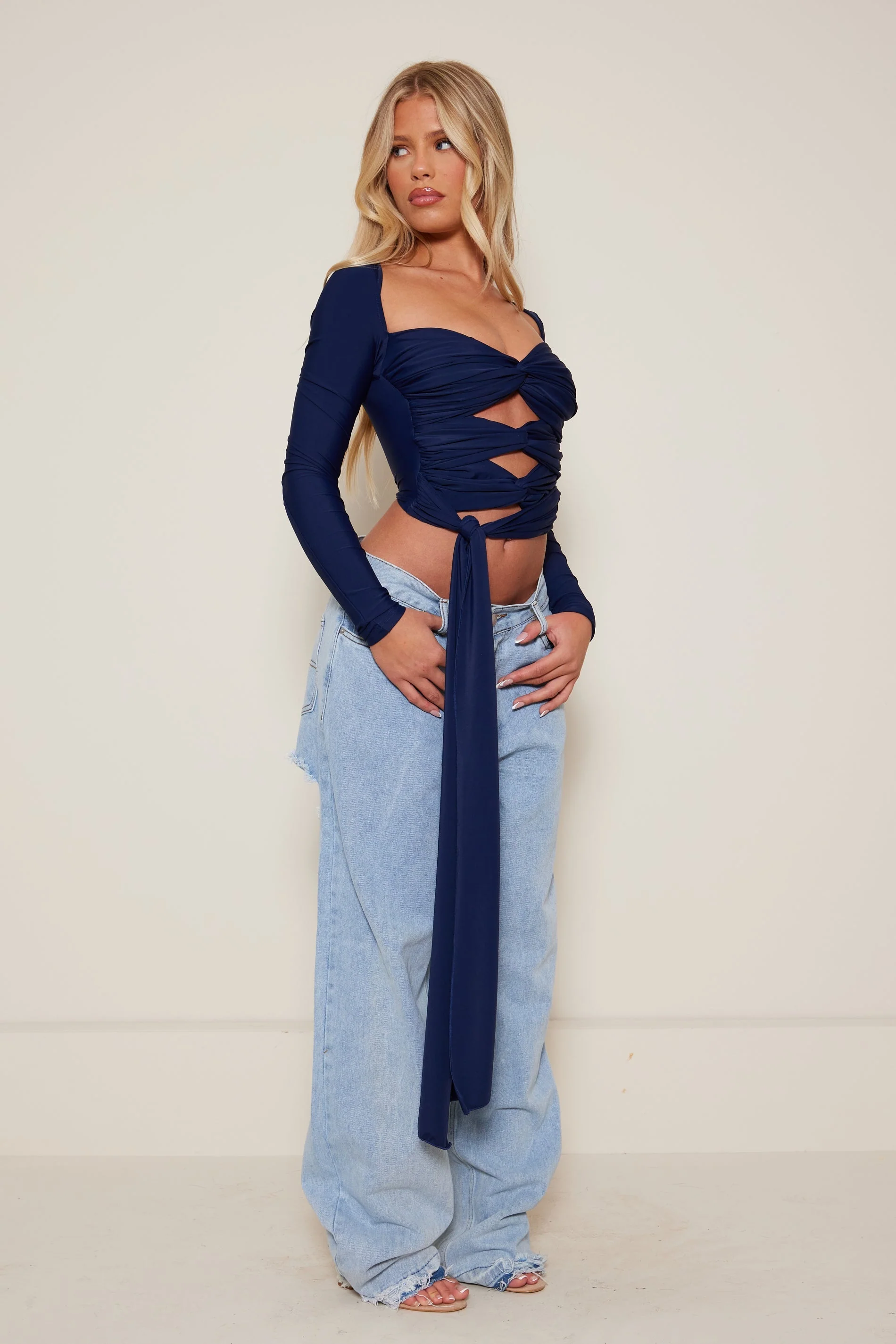 The Twist Cut Out Top in Navy - Image 5