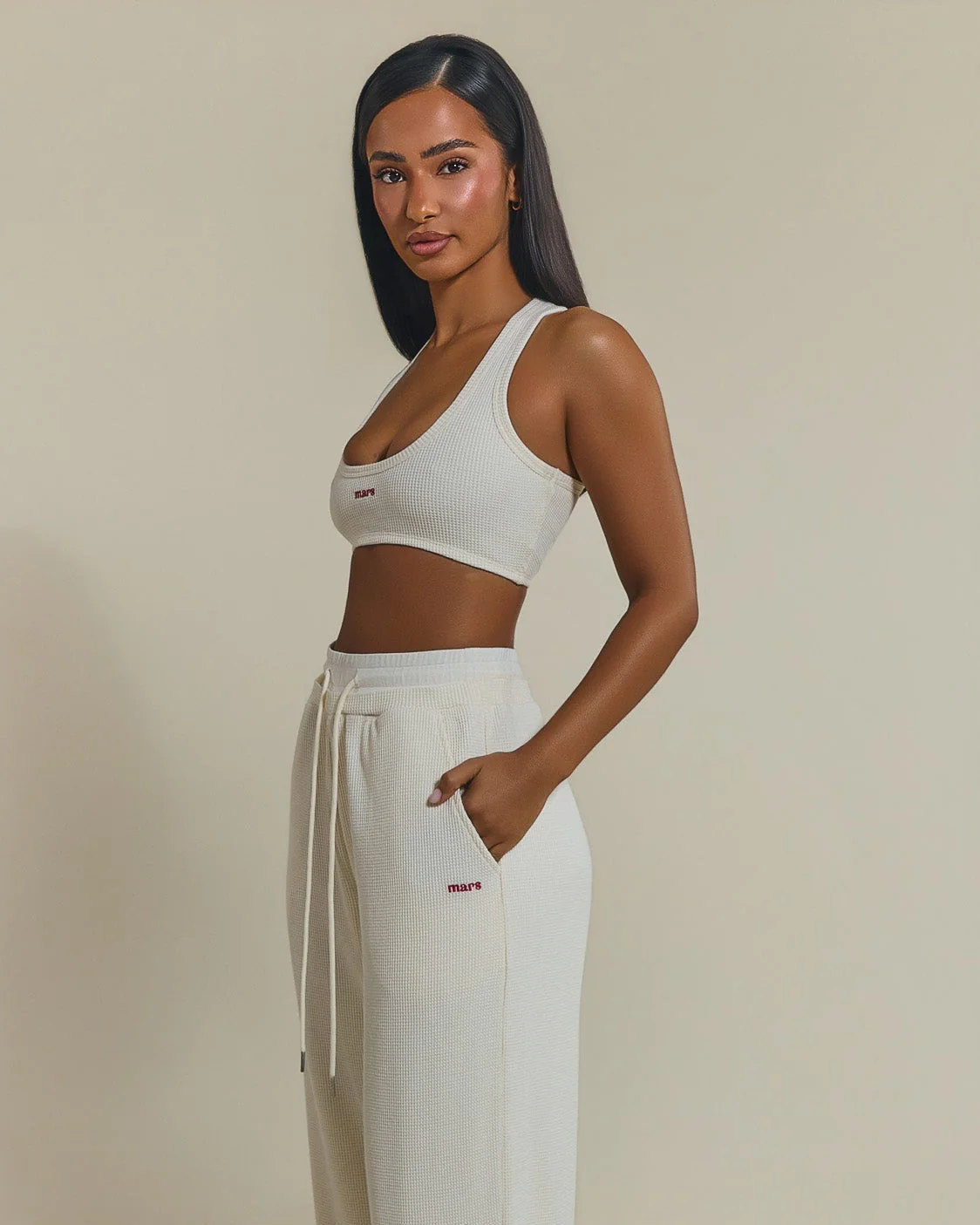 The Waffle Embroidered Bralet Top in Cream - Image 3