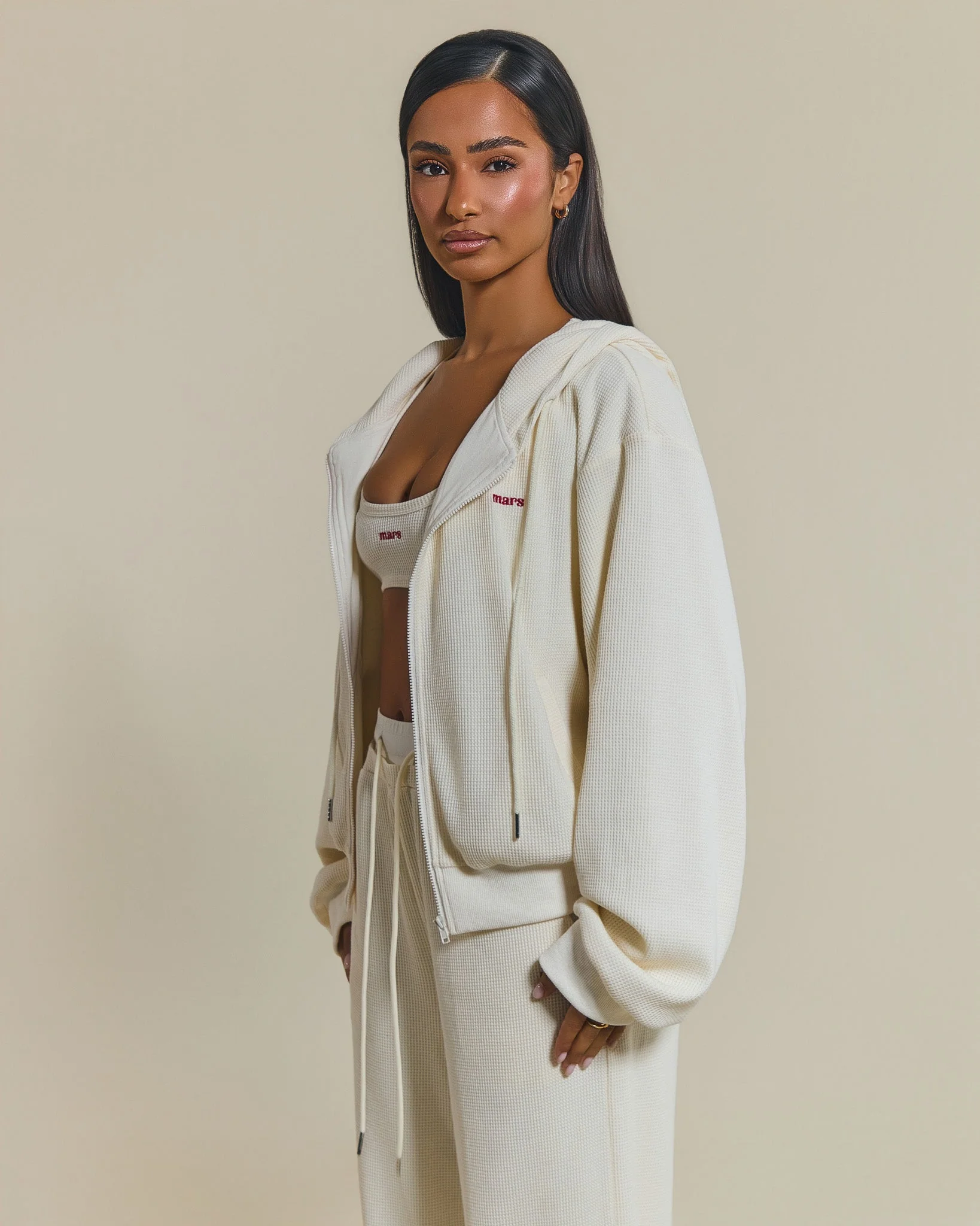The Waffle Oversized Embroidered Jacket in Cream - Image 4