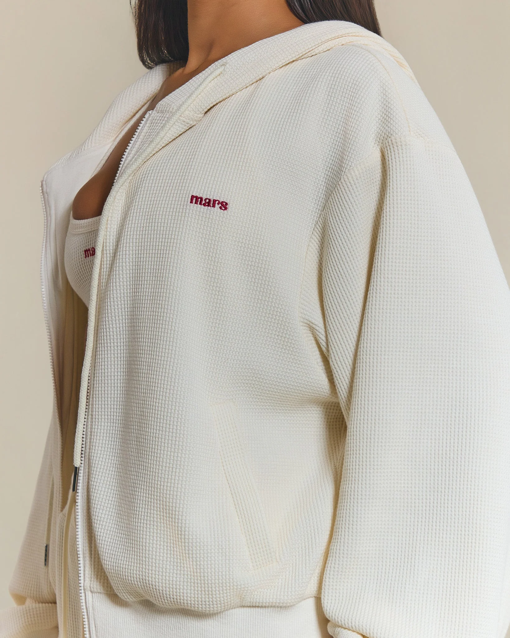 The Waffle Oversized Embroidered Jacket in Cream - Image 5