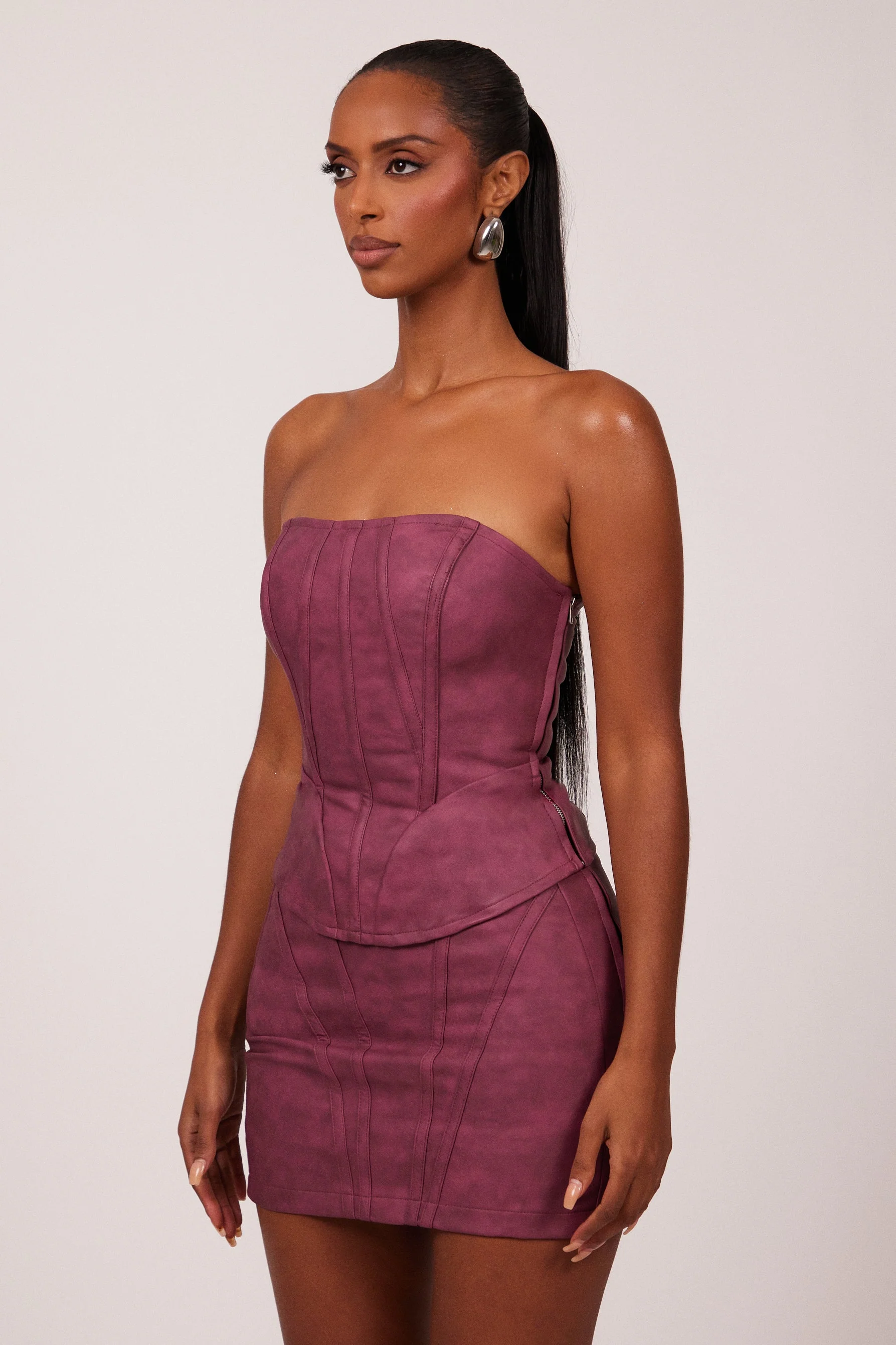 The Leather Panel Corset in Washed Purple - Image 3