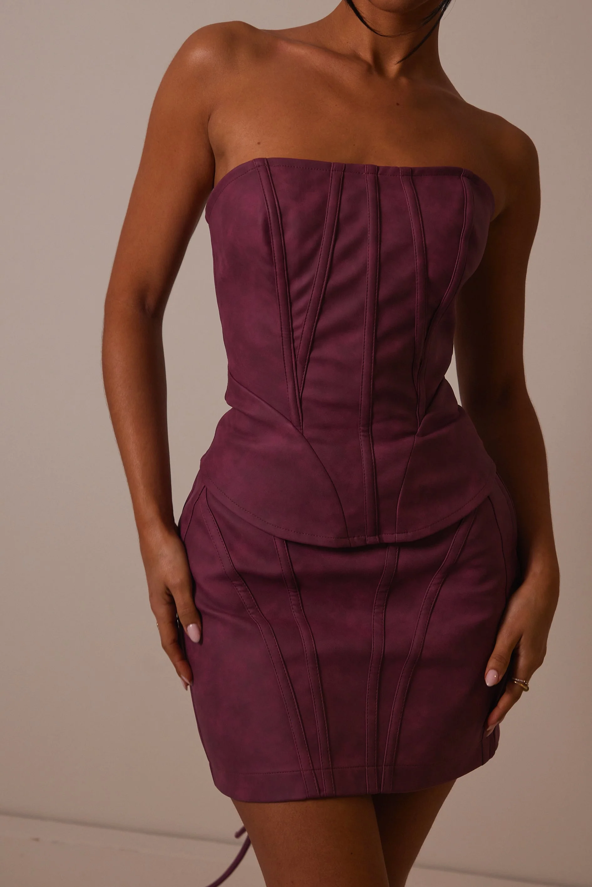 The Leather Panel Corset in Washed Purple - Image 5