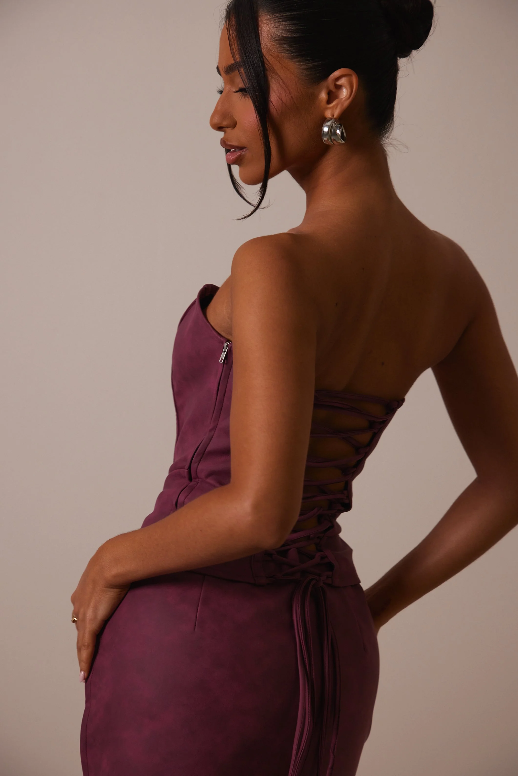 The Leather Panel Corset in Washed Purple - Image 8