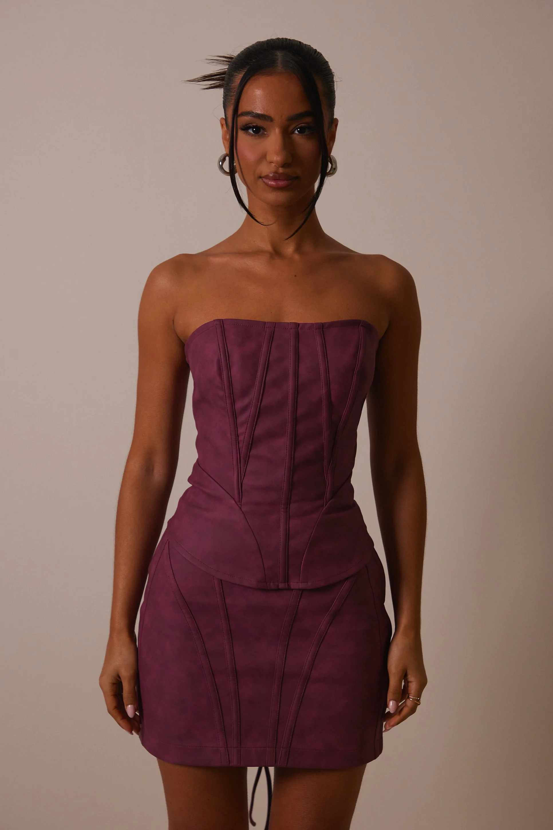 The Leather Panel Corset in Washed Purple - Image 9