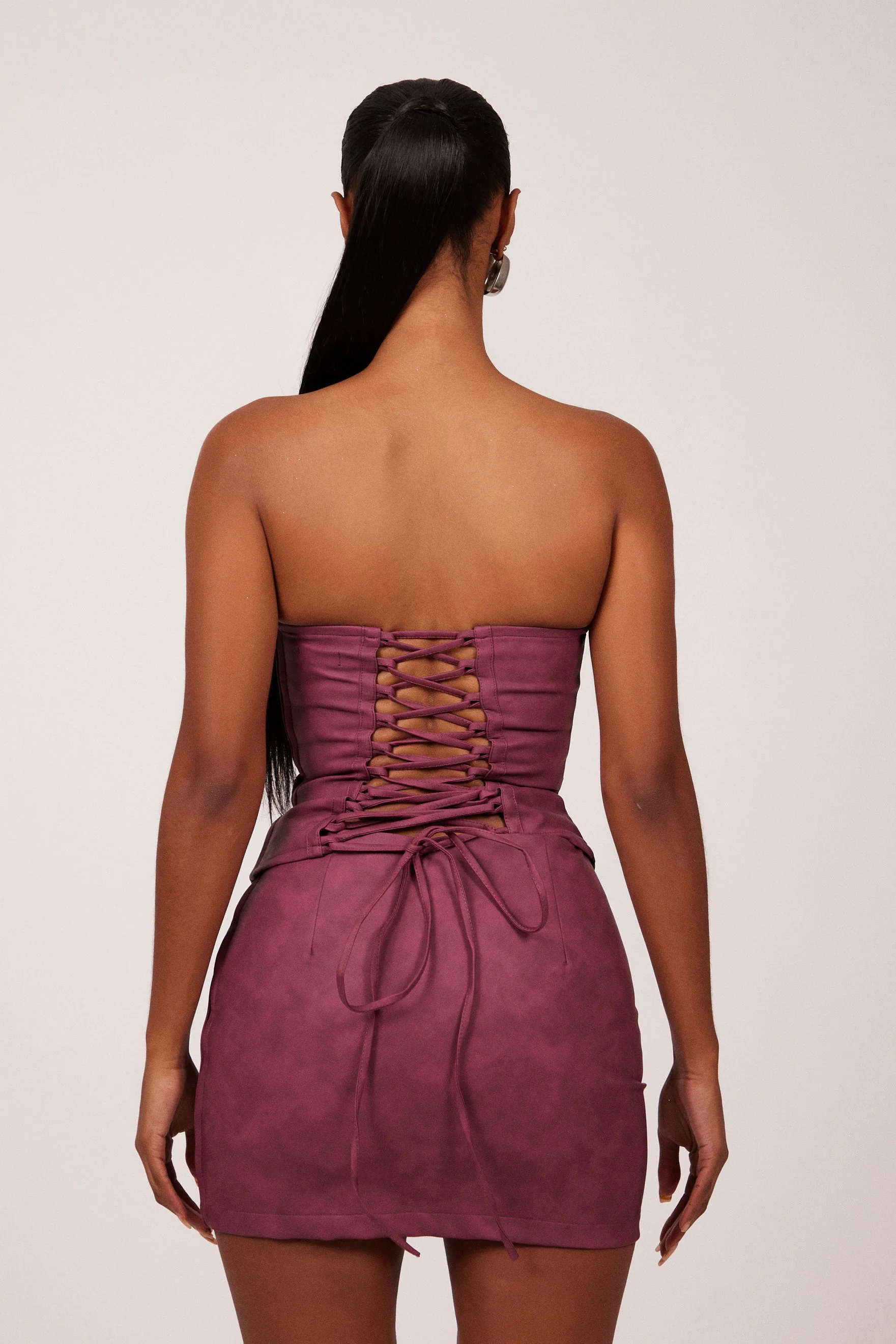 The Washed Panel Leather Skirt in Washed Purple - Image 4