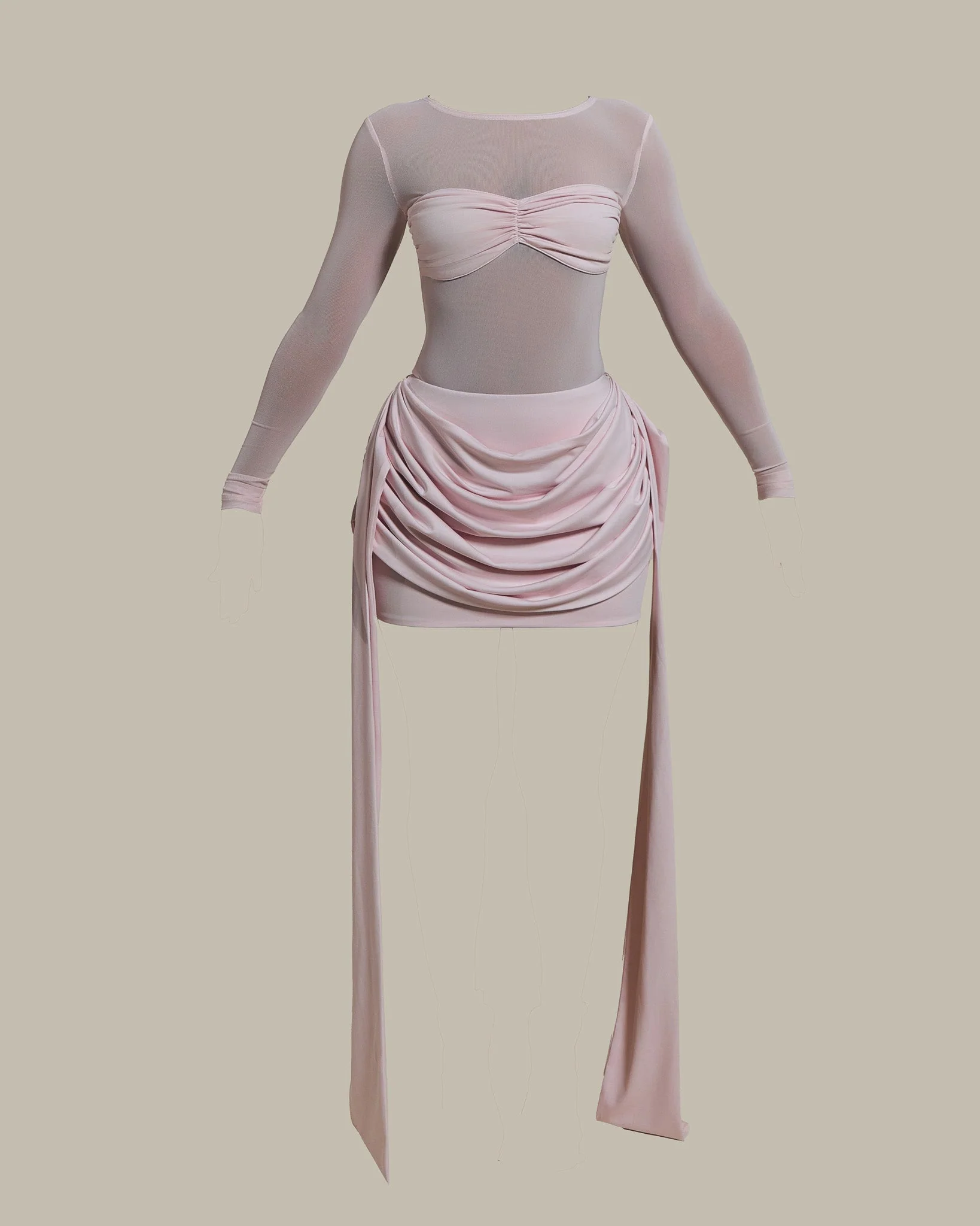 The Yara Long Sleeve Mesh Bodysuit in Baby Pink - Image 6