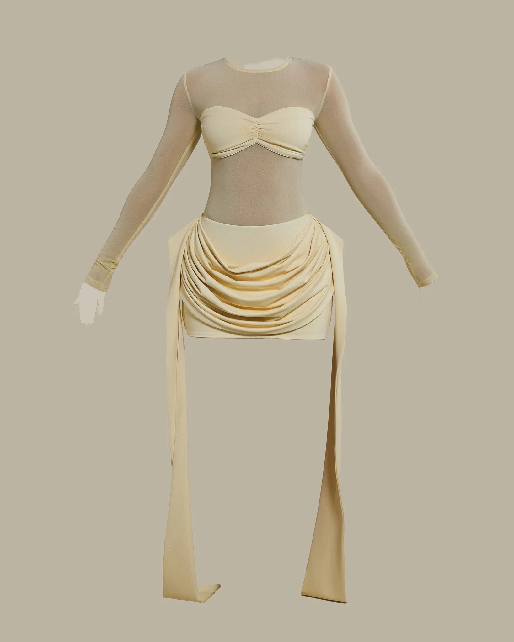 The Yara Long Sleeve Mesh Bodysuit in Butter Yellow - Image 6