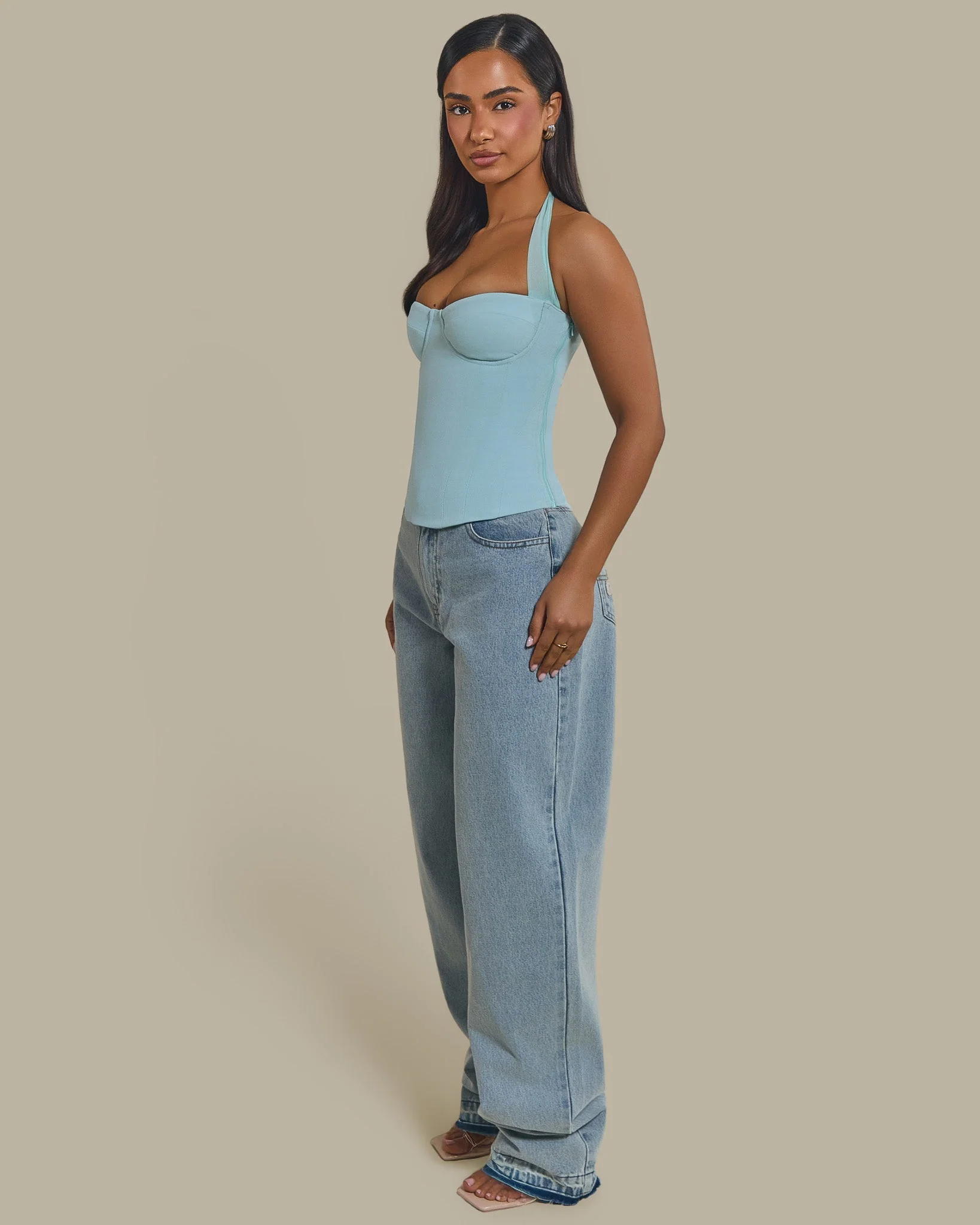 The Zadie Lace Up Corset Top in Baby Blue - Image 5