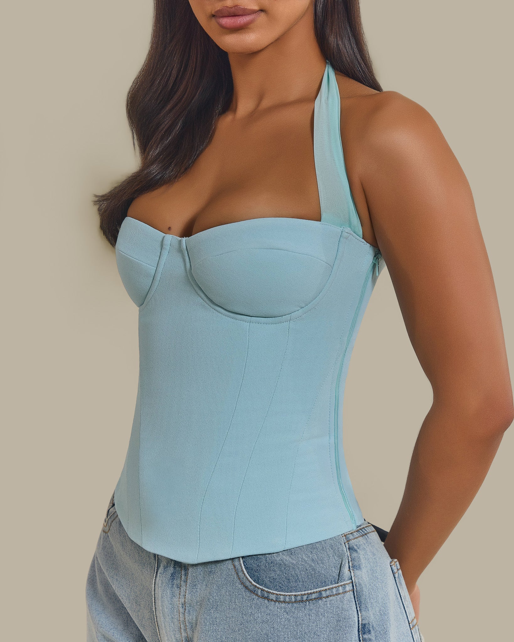 The Zadie Lace Up Corset Top in Baby Blue - Image 6