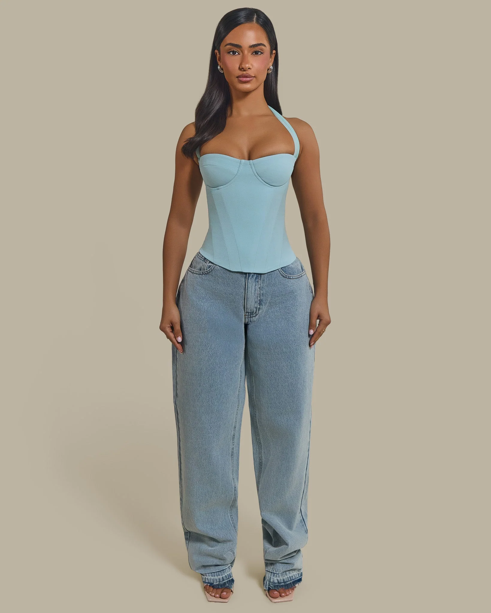 The Zadie Lace Up Corset Top in Baby Blue - Image 8