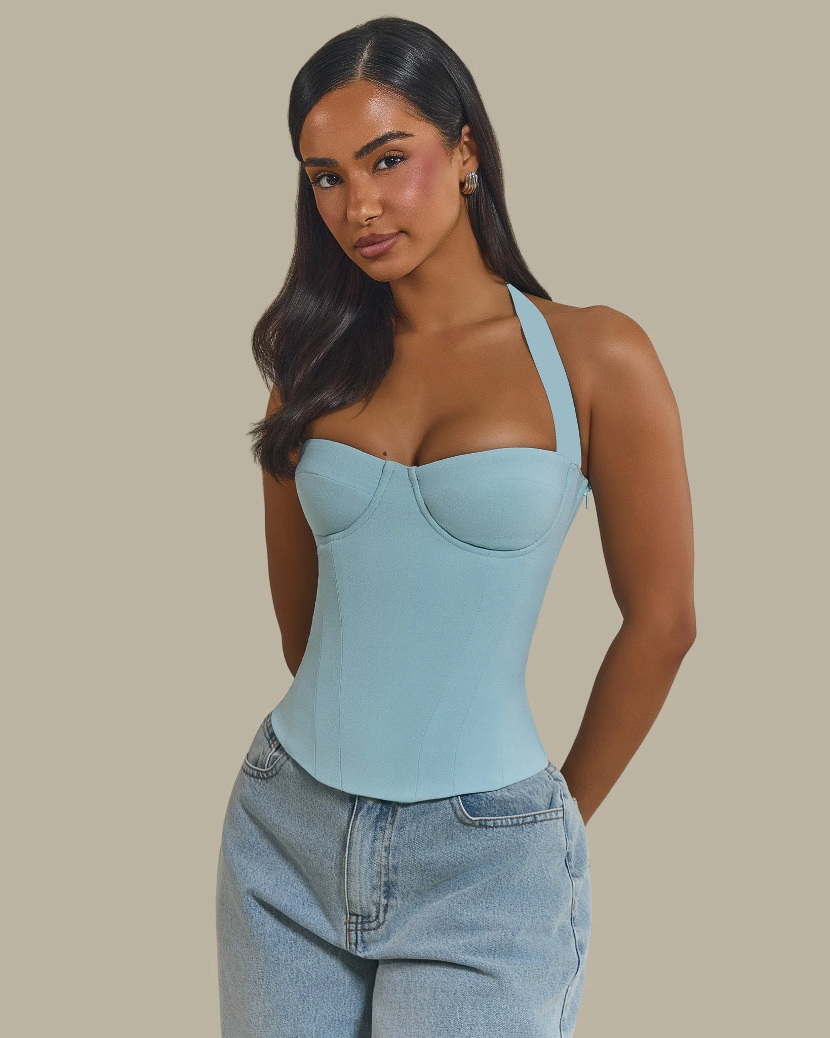 The Zadie Lace Up Corset Top in Baby Blue - Image 9