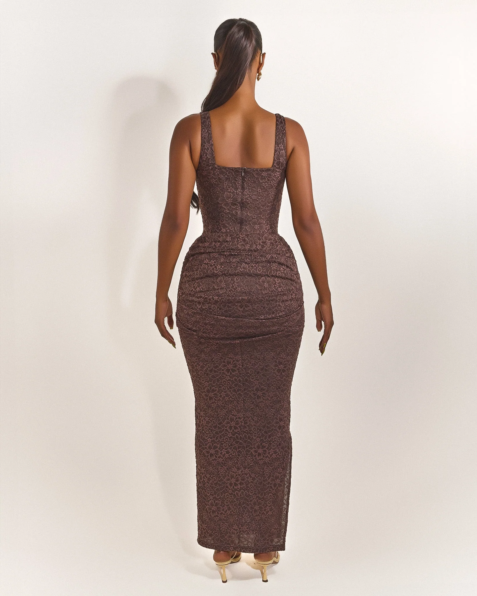 The Tie Front Maxi Dress in Brown - Image 3